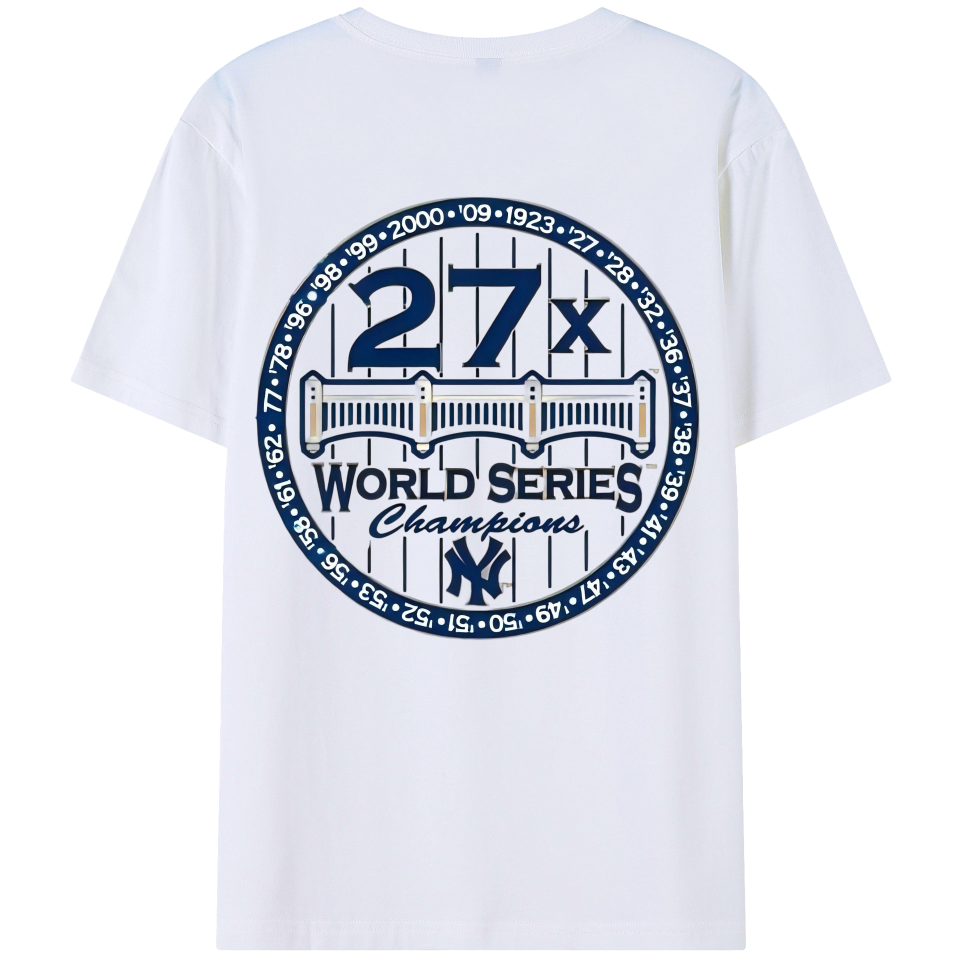 New York Yankees 27X WS Champions 180g Combed Cotton T-Shirt With Back Heat Transfer Print – Soft, Lightweight, Fitted Design – Stylish Casual Wear For Sports & Everyday Use
