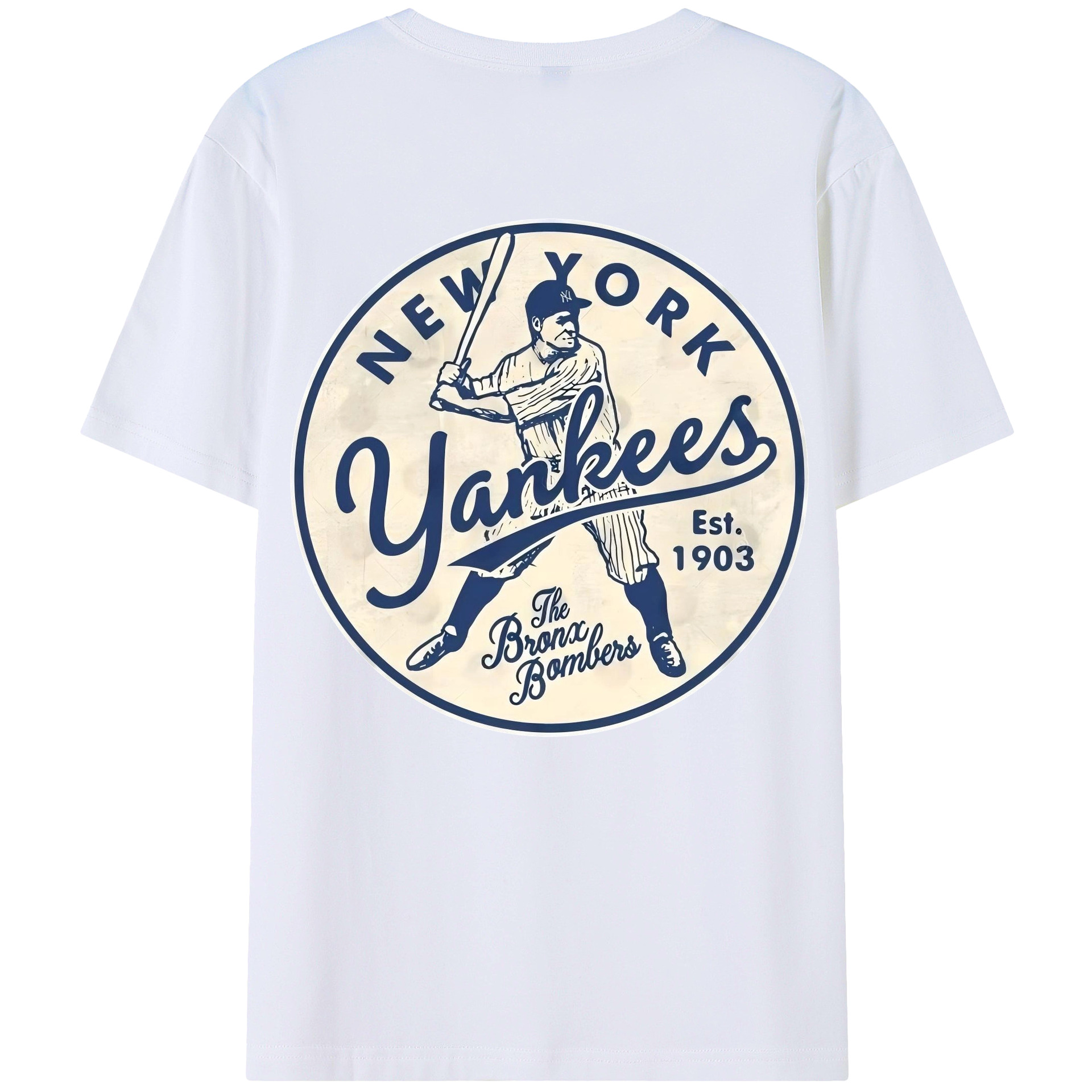 New York Yankees The Bronx Bombers Estd 1903 180g Combed Cotton T-Shirt With Back Heat Transfer Print – Soft, Lightweight, Fitted Design – Stylish Casual Wear For Sports & Everyday Use