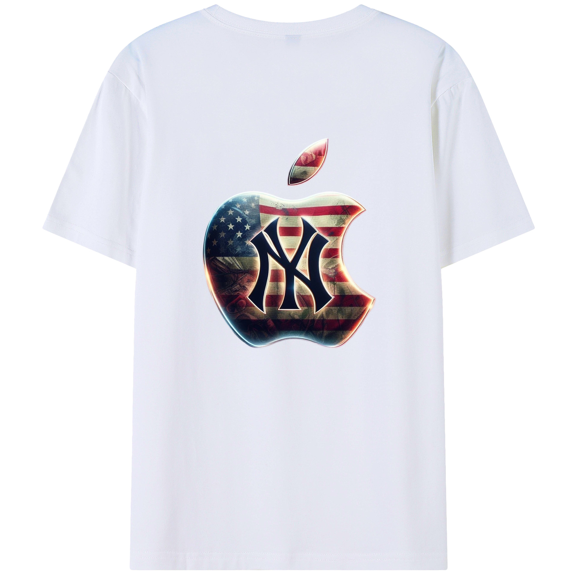 New York Yankees Apple US Flag 180g Combed Cotton T-Shirt With Back Heat Transfer Print – Soft, Lightweight, Fitted Design – Stylish Casual Wear For Sports & Everyday Use