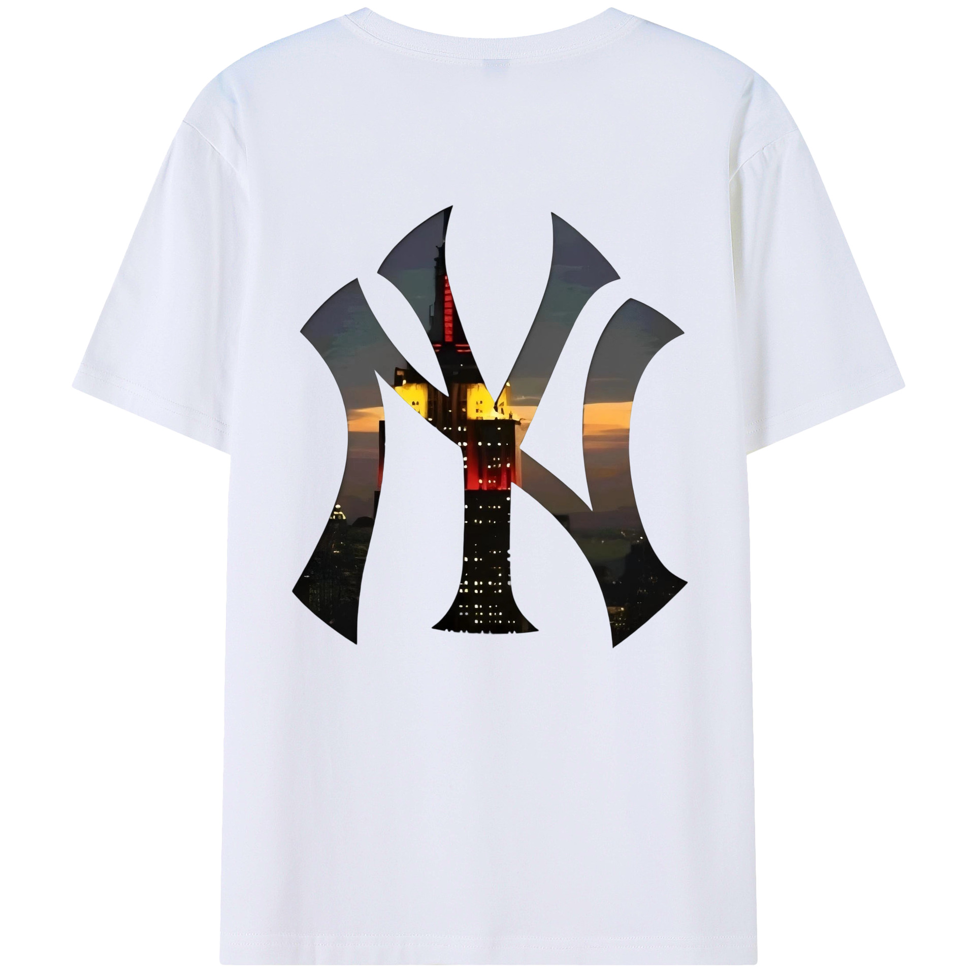 New York Yankees Logo New York Background 180g Combed Cotton T-Shirt With Back Heat Transfer Print – Soft, Lightweight, Fitted Design – Stylish Casual Wear For Sports & Everyday Use