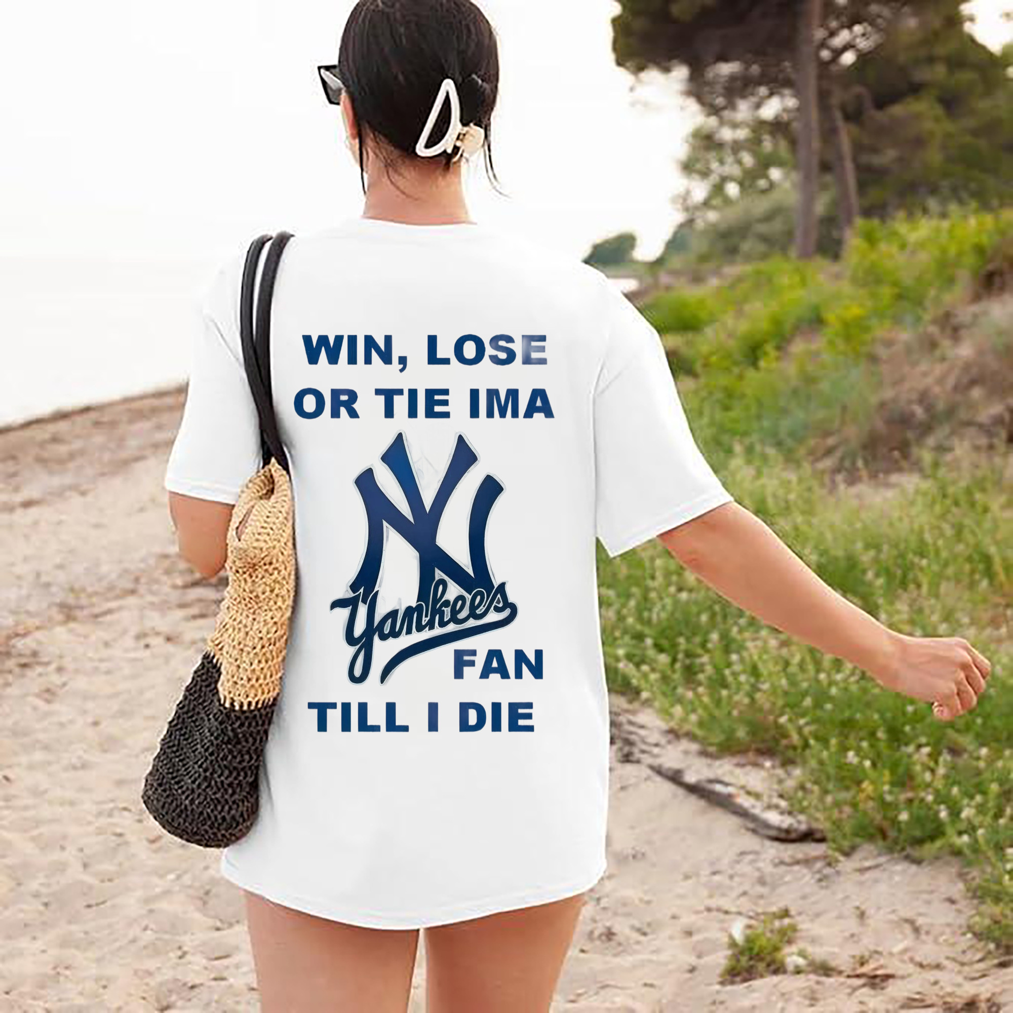 New York Yankees Win,Lose or Tie IMA Fan Till I Die 180g Combed Cotton T-Shirt With Back Heat Transfer Print – Soft, Lightweight, Fitted Design – Stylish Casual Wear For Sports & Everyday Use