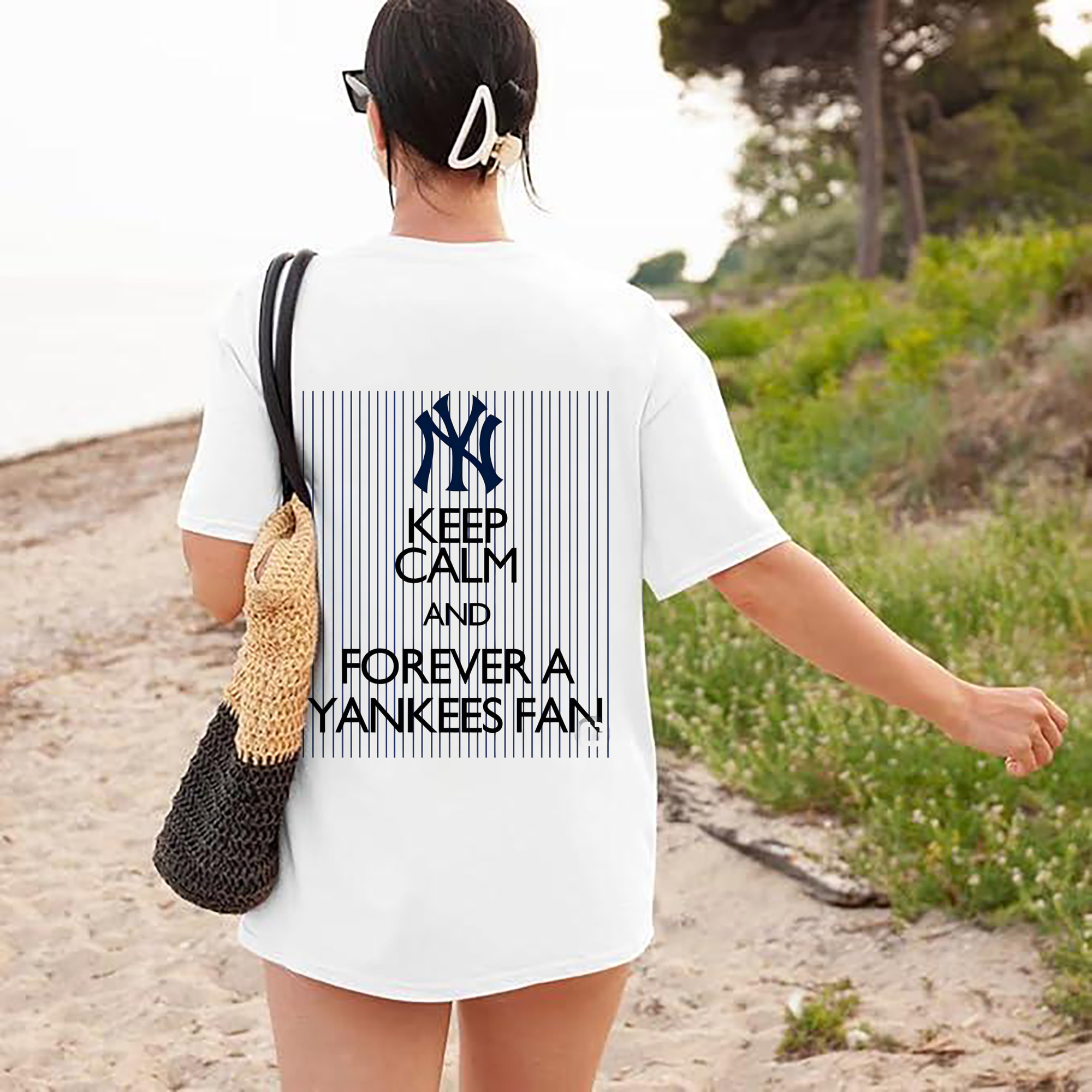 New York Yankees Keep Calm and Forever A Yankees Fan 180g Combed Cotton T-Shirt With Back Heat Transfer Print – Soft, Lightweight, Fitted Design – Stylish Casual Wear For Sports & Everyday Use