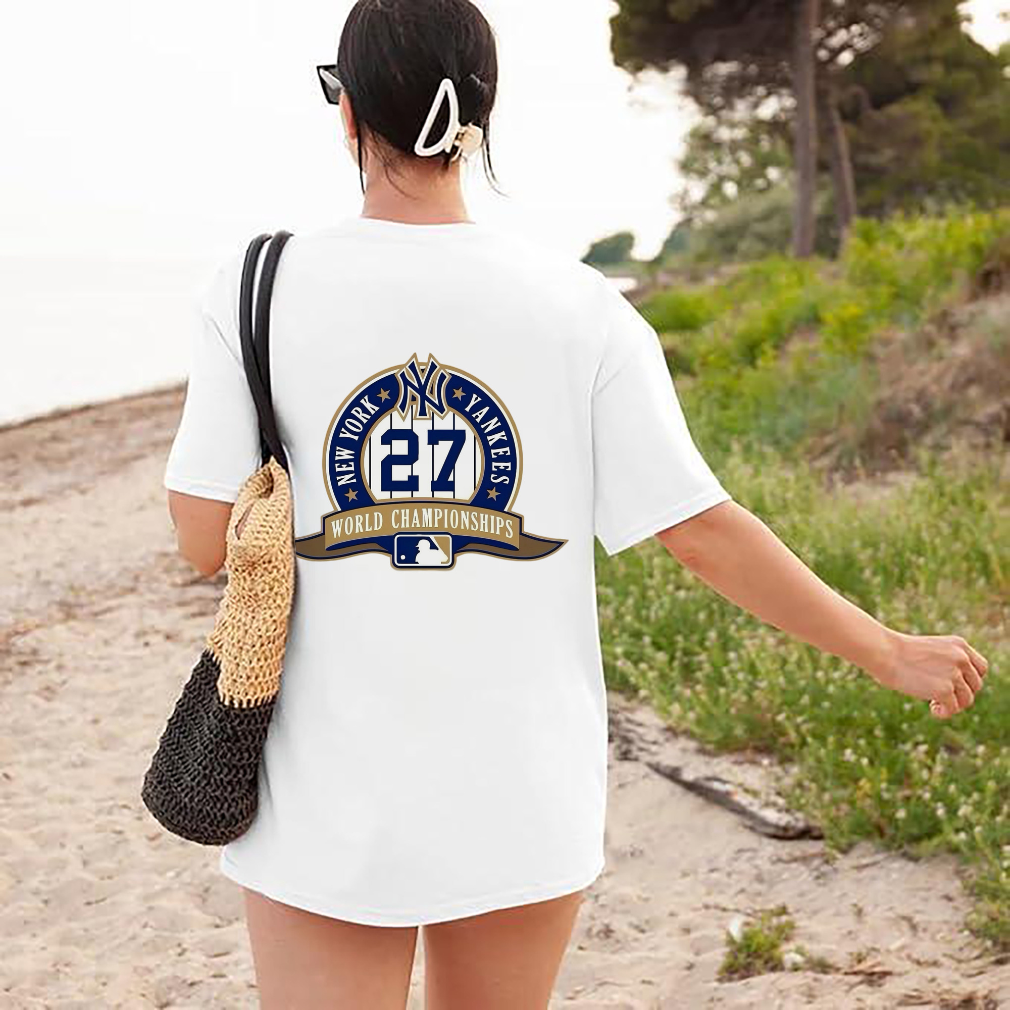 New York Yankees 27 World Championships 180g Combed Cotton T-Shirt With Back Heat Transfer Print – Soft, Lightweight, Fitted Design – Stylish Casual Wear For Sports & Everyday Use