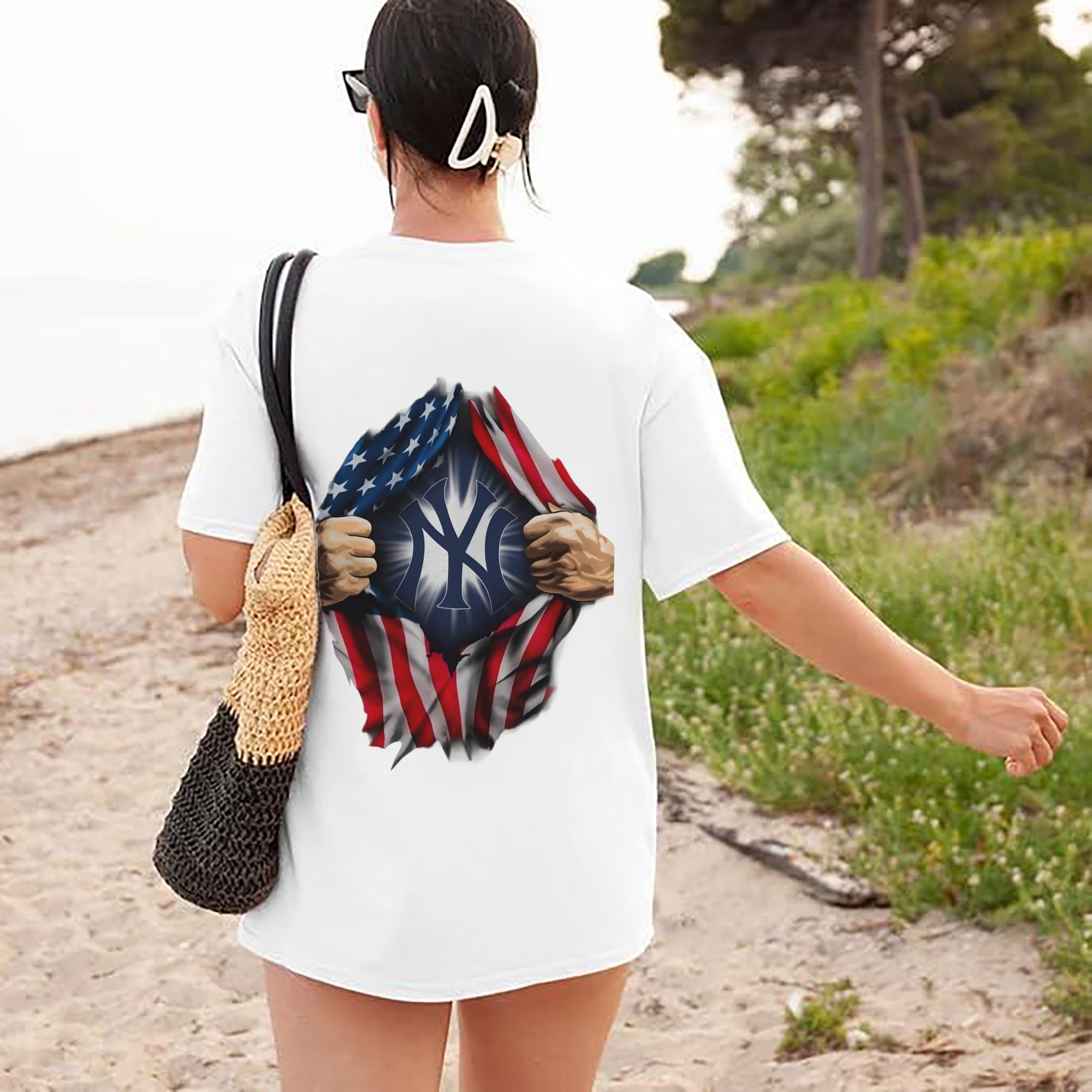 New York Yankees US Flag Yankees Inside Me 180g Combed Cotton T-Shirt With Back Heat Transfer Print – Soft, Lightweight, Fitted Design – Stylish Casual Wear For Sports & Everyday Use