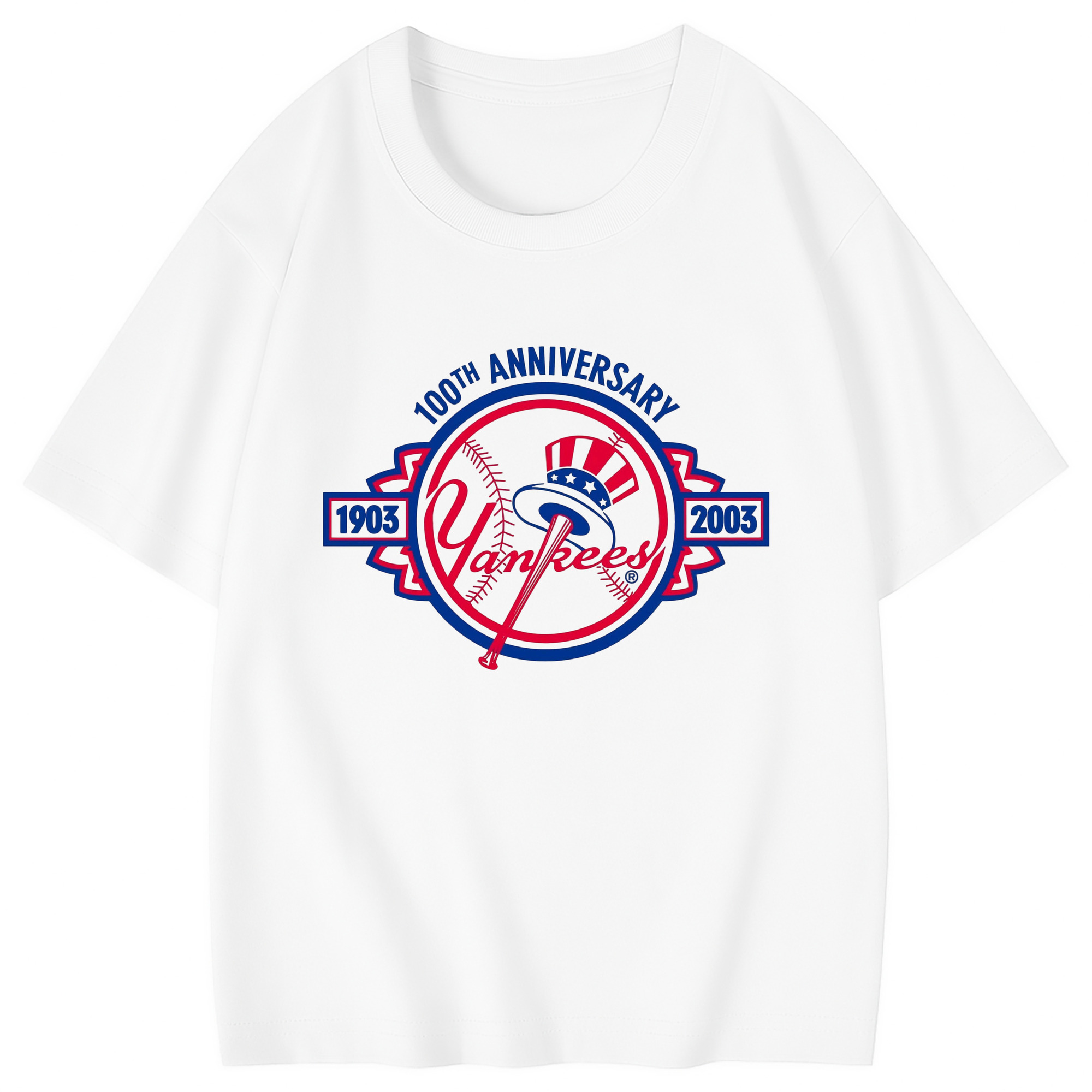 New York Yankees 100th Anniversary 1903-2003 Combed Cotton Kids T-Shirt 180g With Front Heat Transfer Print – Soft, Lightweight, Side-Seamed Design – Stylish And Comfortable Casual Wear For Everyday Activities
