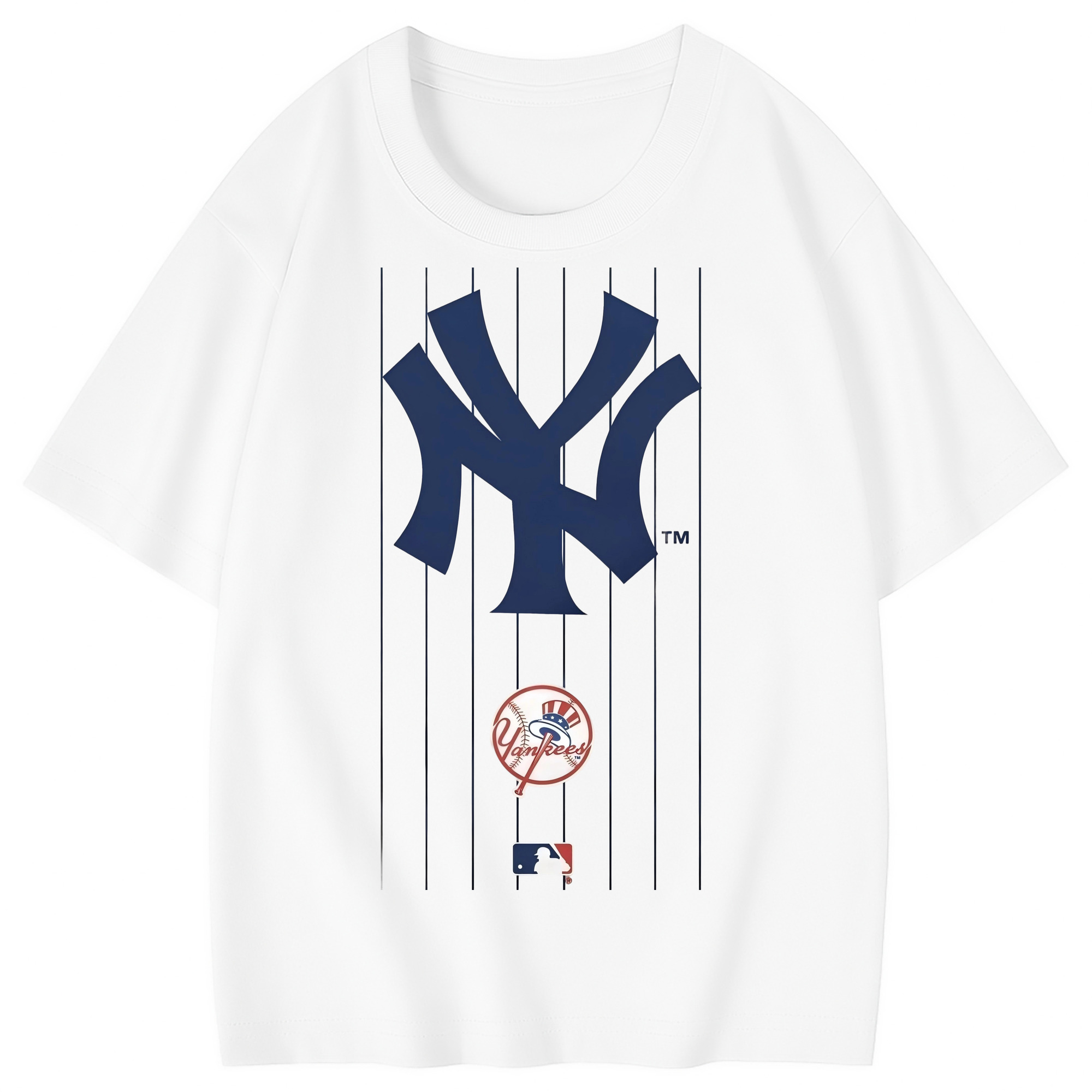 New York Yankees Pinstripe Logo Combed Cotton Kids T-Shirt 180g With Front Heat Transfer Print – Soft, Lightweight, Side-Seamed Design – Stylish And Comfortable Casual Wear For Everyday Activities
