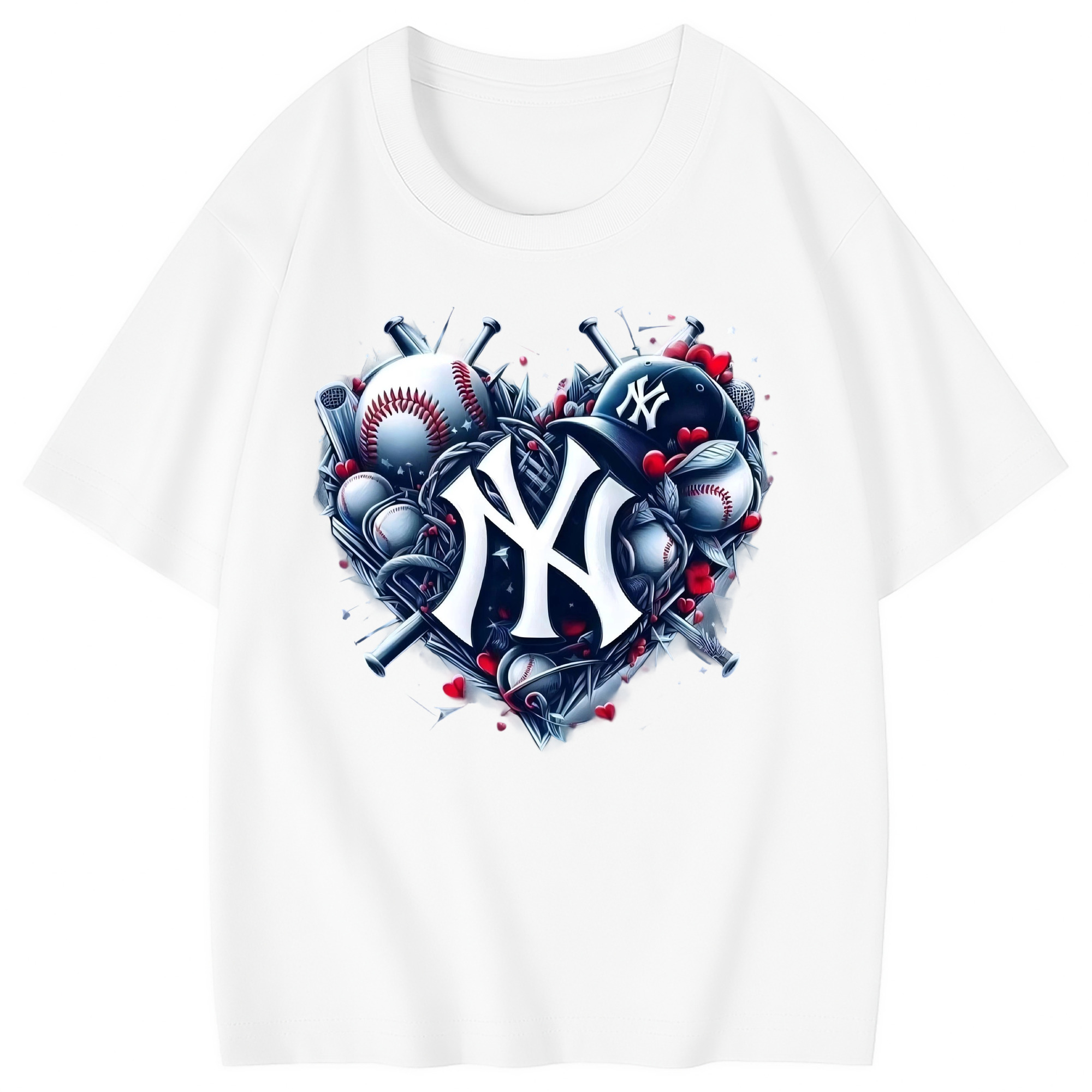 New York Yankees Heart Combed Cotton Kids T-Shirt 180g With Front Heat Transfer Print – Soft, Lightweight, Side-Seamed Design – Stylish And Comfortable Casual Wear For Everyday Activities