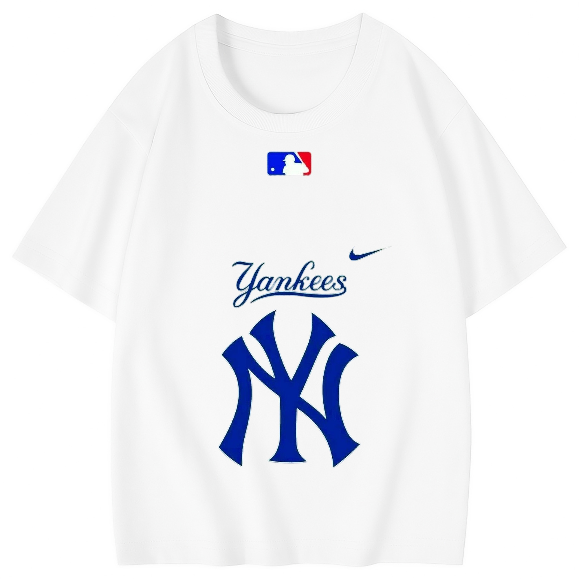 New York Yankees Blue Logo Combed Cotton Kids T-Shirt 180g With Front Heat Transfer Print – Soft, Lightweight, Side-Seamed Design – Stylish And Comfortable Casual Wear For Everyday Activities