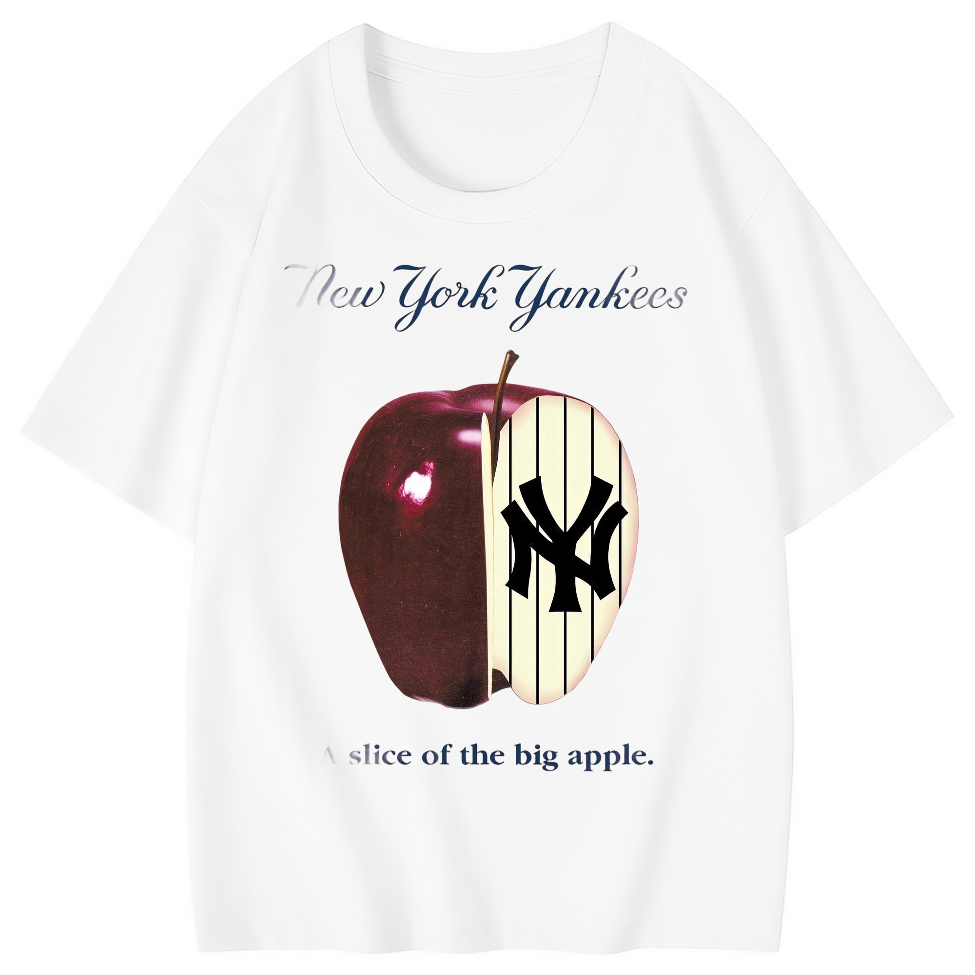 New York Yankees A Slice of The Big Apple Combed Cotton Kids T-Shirt 180g With Front Heat Transfer Print – Soft, Lightweight, Side-Seamed Design – Stylish And Comfortable Casual Wear For Everyday Activities