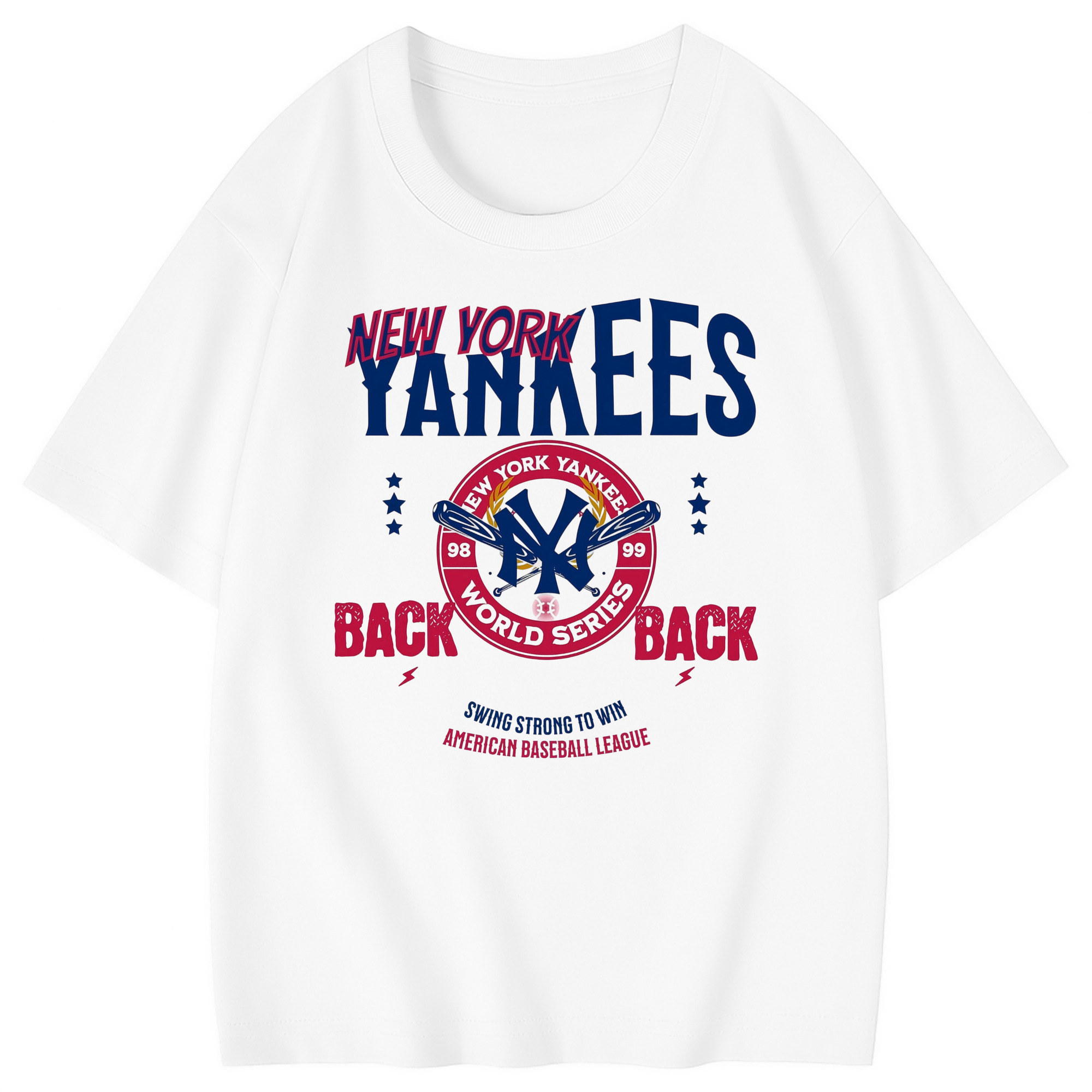 New York Yankees WS Back 2 Back 98-99 Combed Cotton Kids T-Shirt 180g With Front Heat Transfer Print – Soft, Lightweight, Side-Seamed Design – Stylish And Comfortable Casual Wear For Everyday Activities