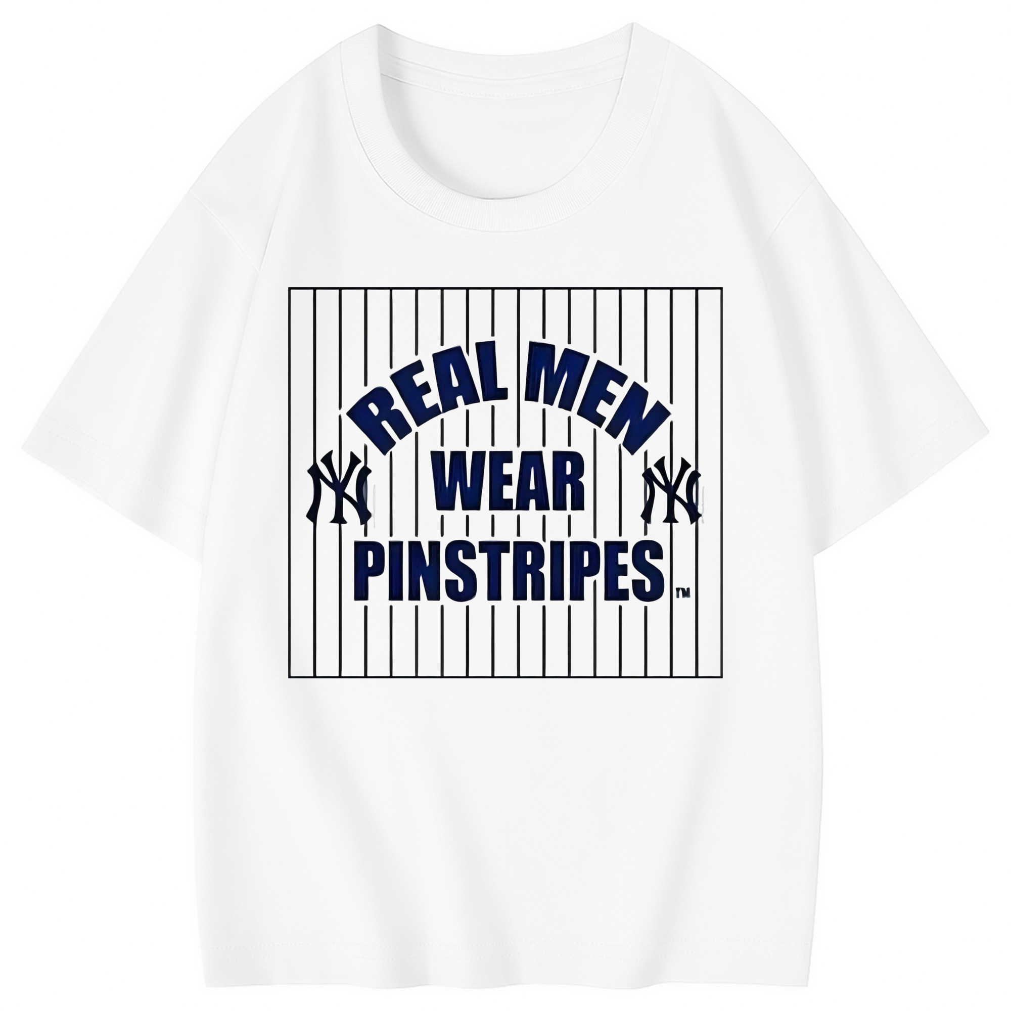 New York Yankees Real Men Wear Pinstripes Combed Cotton Kids T-Shirt 180g With Front Heat Transfer Print – Soft, Lightweight, Side-Seamed Design – Stylish And Comfortable Casual Wear For Everyday Activities