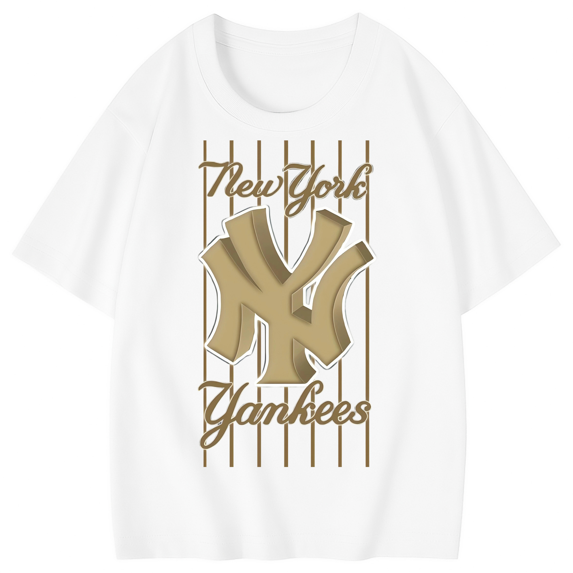 New York Yankees Pinstripe Golden Logo Combed Cotton Kids T-Shirt 180g With Front Heat Transfer Print – Soft, Lightweight, Side-Seamed Design – Stylish And Comfortable Casual Wear For Everyday Activities