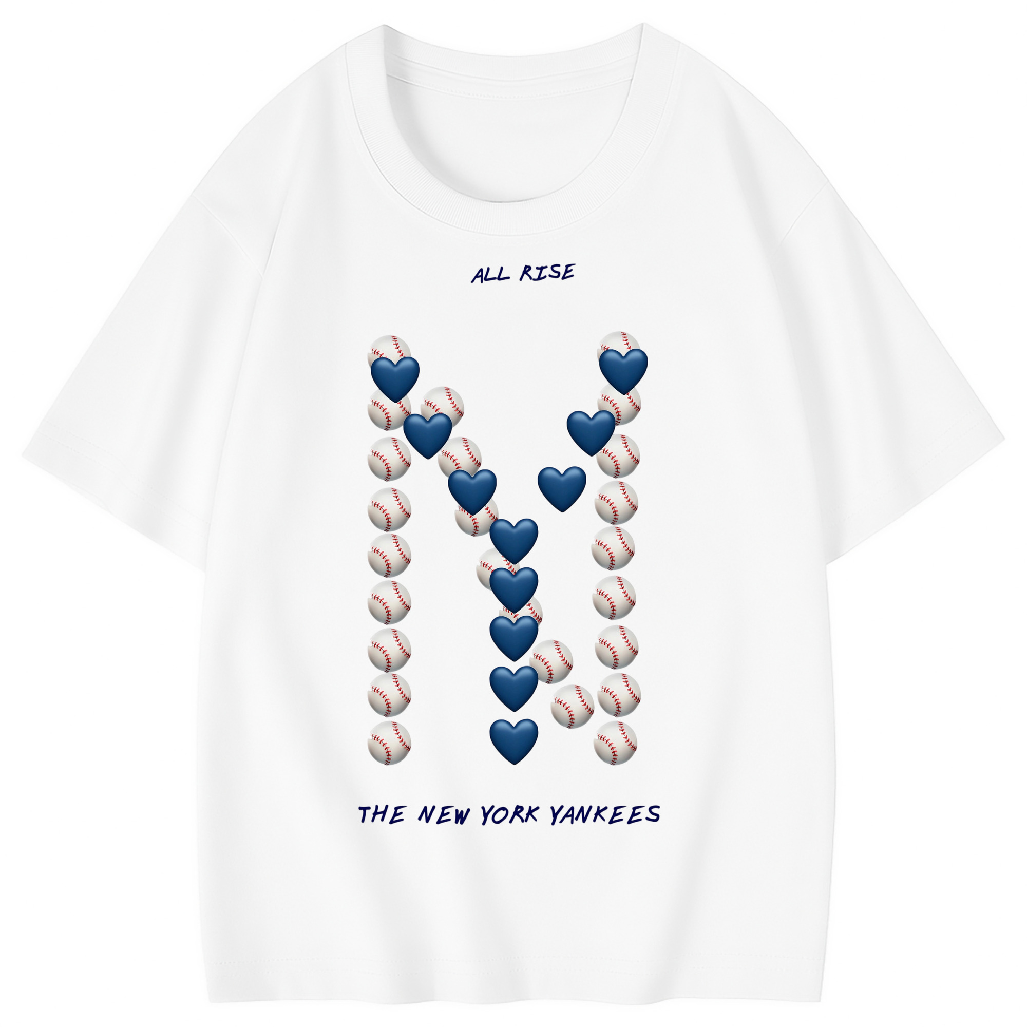 New York Yankees All Rise Love Baseball Combed Cotton Kids T-Shirt 180g With Front Heat Transfer Print – Soft, Lightweight, Side-Seamed Design – Stylish And Comfortable Casual Wear For Everyday Activities