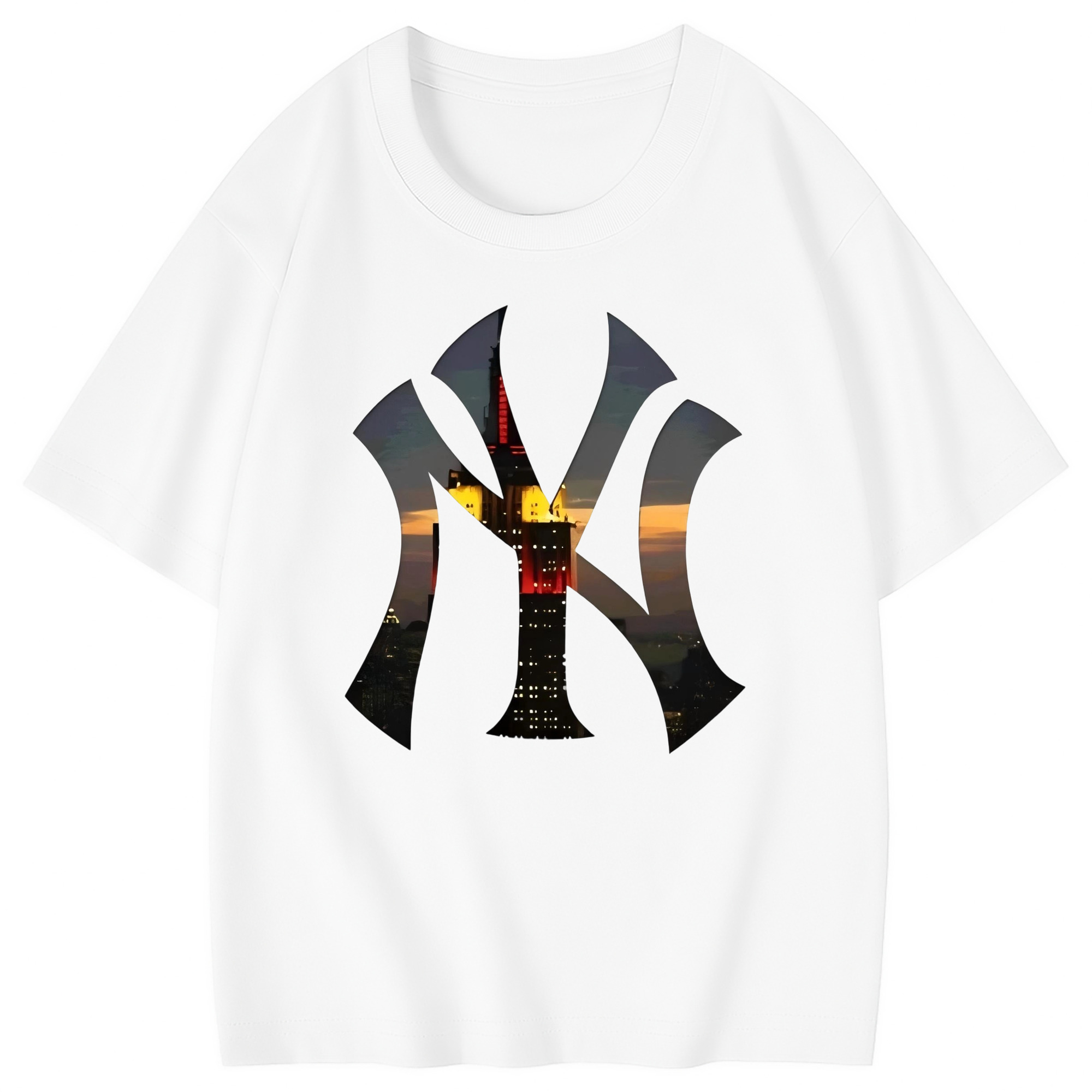 New York Yankees Logo New York Background Combed Cotton Kids T-Shirt 180g With Front Heat Transfer Print – Soft, Lightweight, Side-Seamed Design – Stylish And Comfortable Casual Wear For Everyday Activities