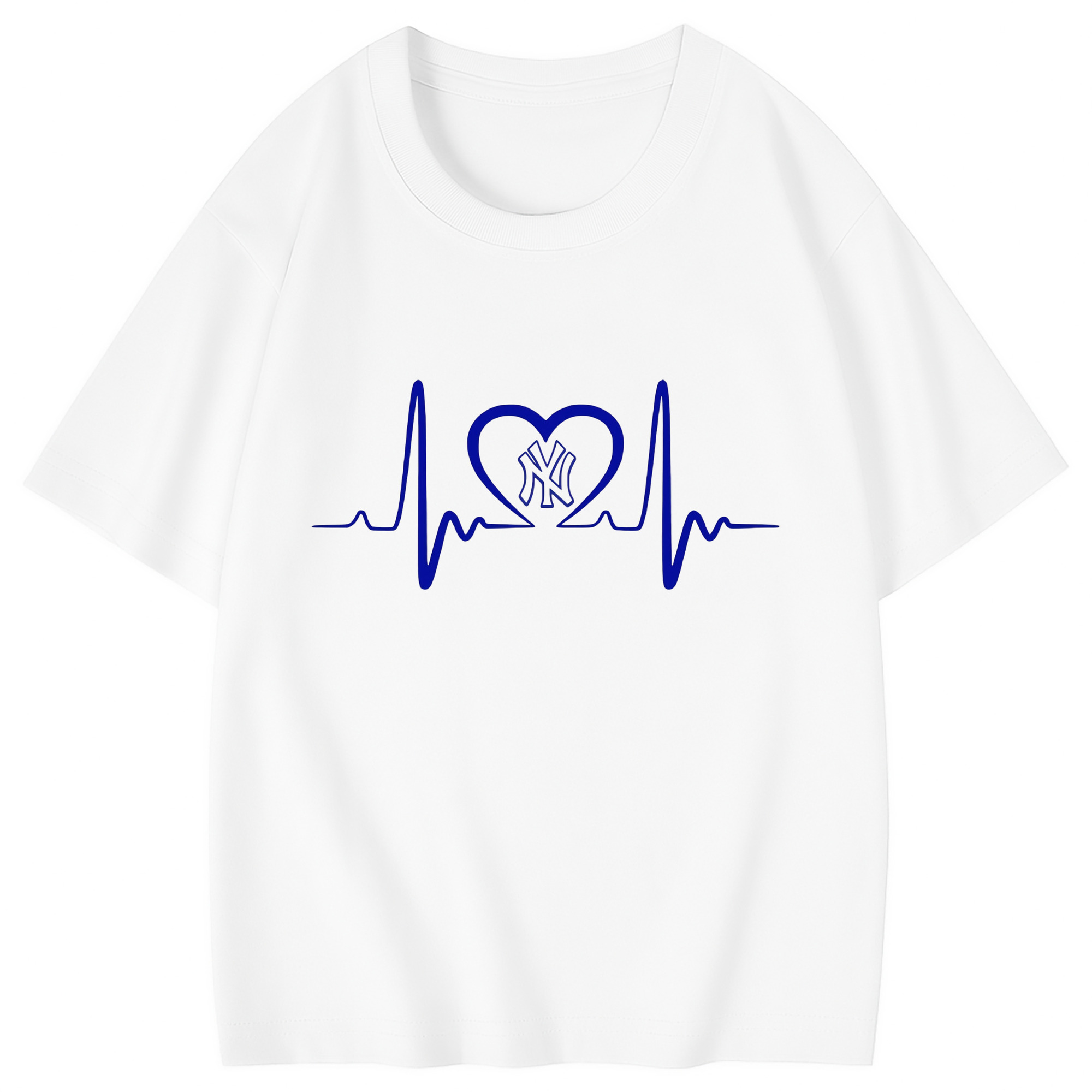 New York Yankees EKG Heart Line Combed Cotton Kids T-Shirt 180g With Front Heat Transfer Print – Soft, Lightweight, Side-Seamed Design – Stylish And Comfortable Casual Wear For Everyday Activities