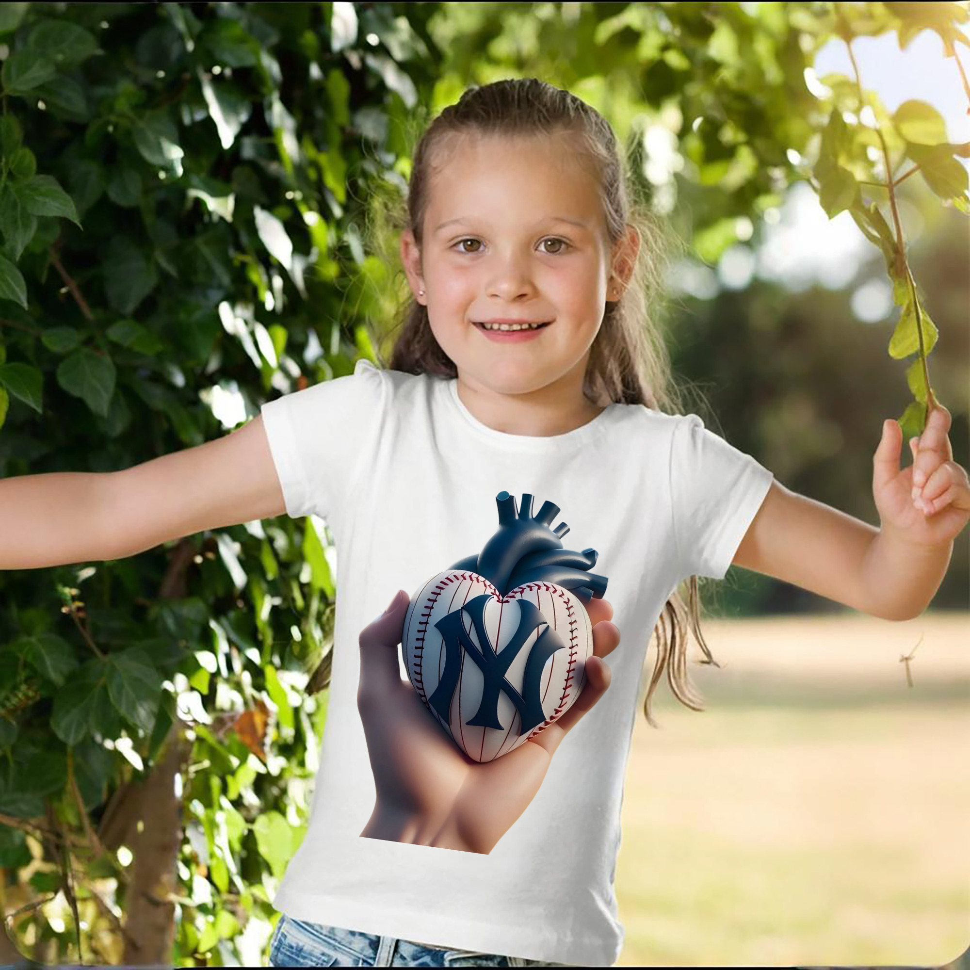 New York Yankees Heart Combed Cotton Kids T-Shirt 180g With Front Heat Transfer Print – Soft, Lightweight, Side-Seamed Design – Stylish And Comfortable Casual Wear For Everyday Activities