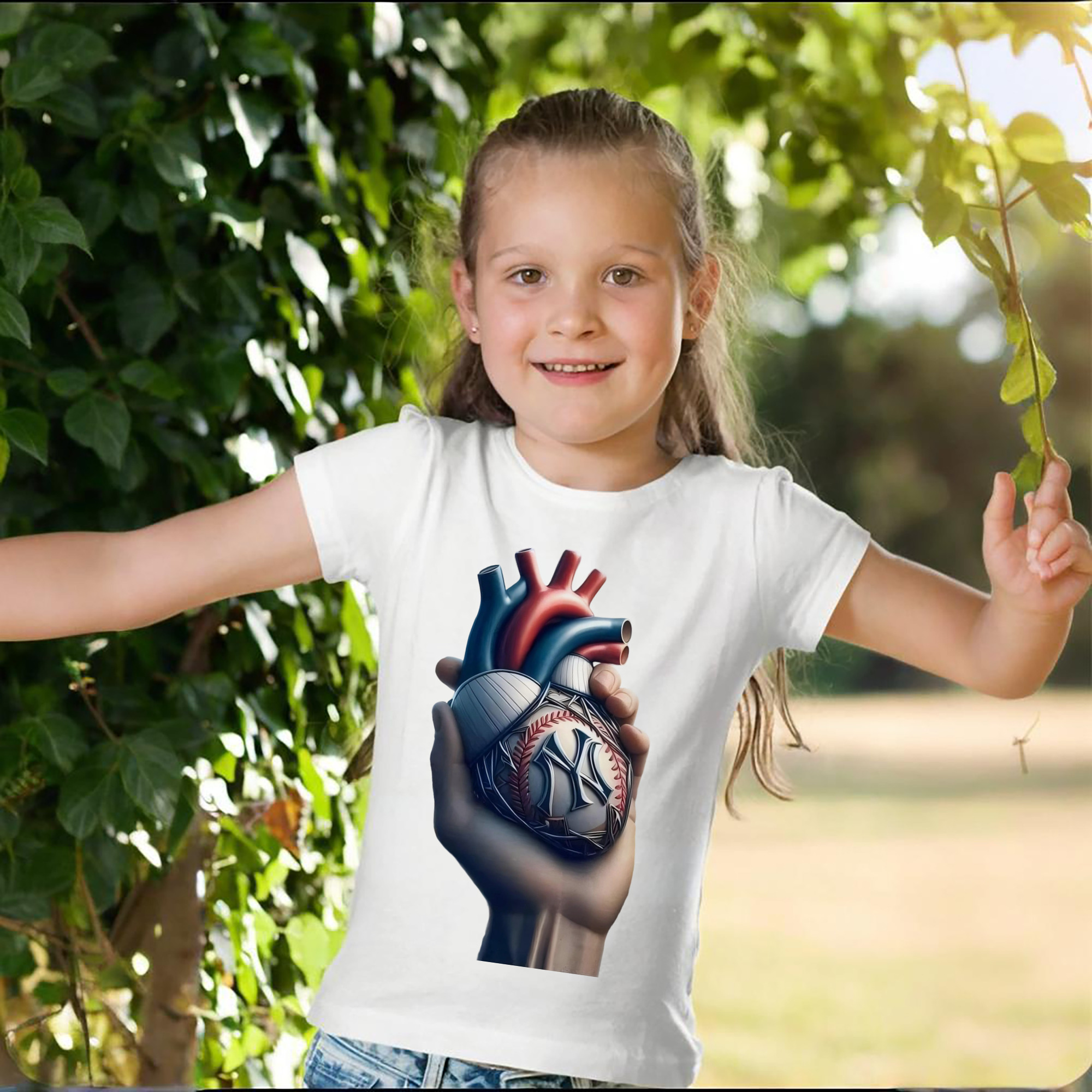 New York Yankees Heart Combed Cotton Kids T-Shirt 180g With Front Heat Transfer Print – Soft, Lightweight, Side-Seamed Design – Stylish And Comfortable Casual Wear For Everyday Activities