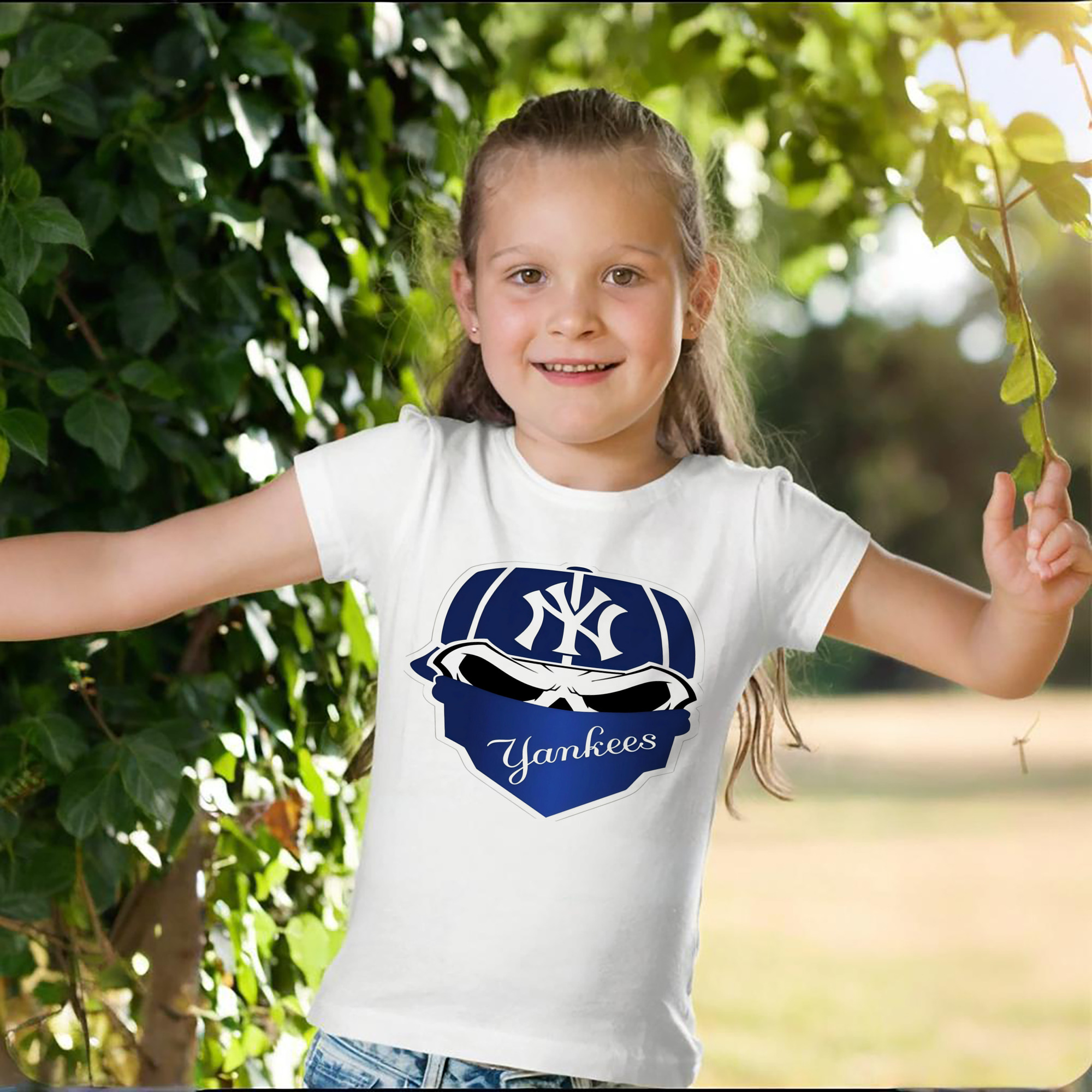 New York Yankees Skull Combed Cotton Kids T-Shirt 180g With Front Heat Transfer Print – Soft, Lightweight, Side-Seamed Design – Stylish And Comfortable Casual Wear For Everyday Activities