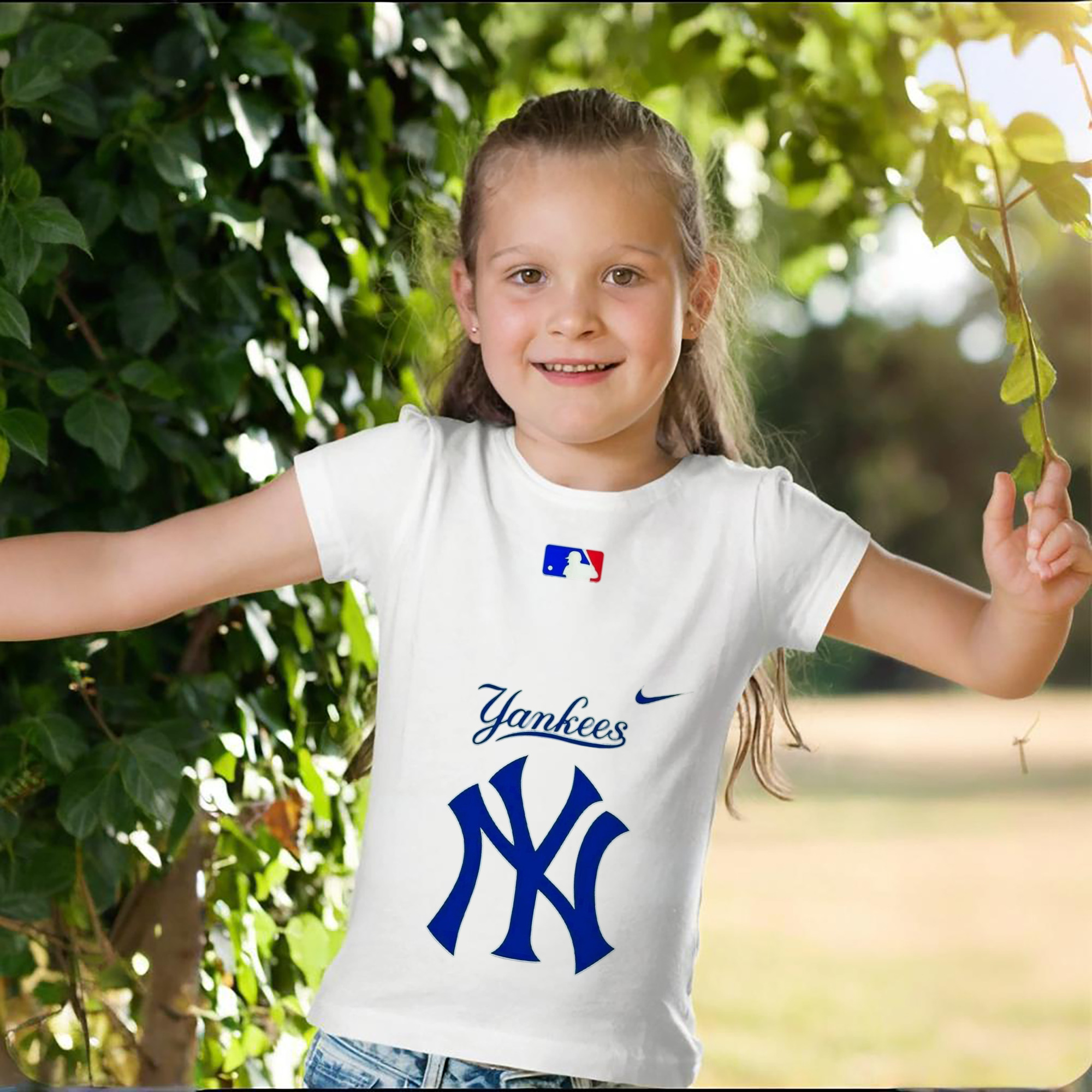 New York Yankees Blue Logo Combed Cotton Kids T-Shirt 180g With Front Heat Transfer Print – Soft, Lightweight, Side-Seamed Design – Stylish And Comfortable Casual Wear For Everyday Activities