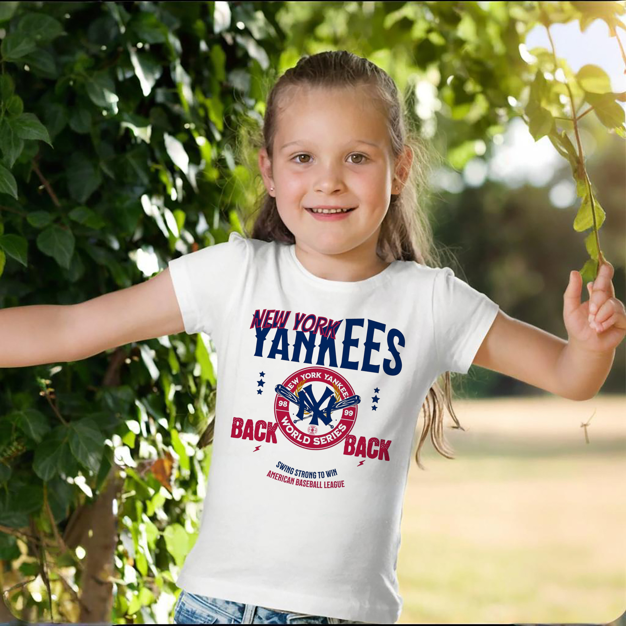 New York Yankees WS Back 2 Back 98-99 Combed Cotton Kids T-Shirt 180g With Front Heat Transfer Print – Soft, Lightweight, Side-Seamed Design – Stylish And Comfortable Casual Wear For Everyday Activities