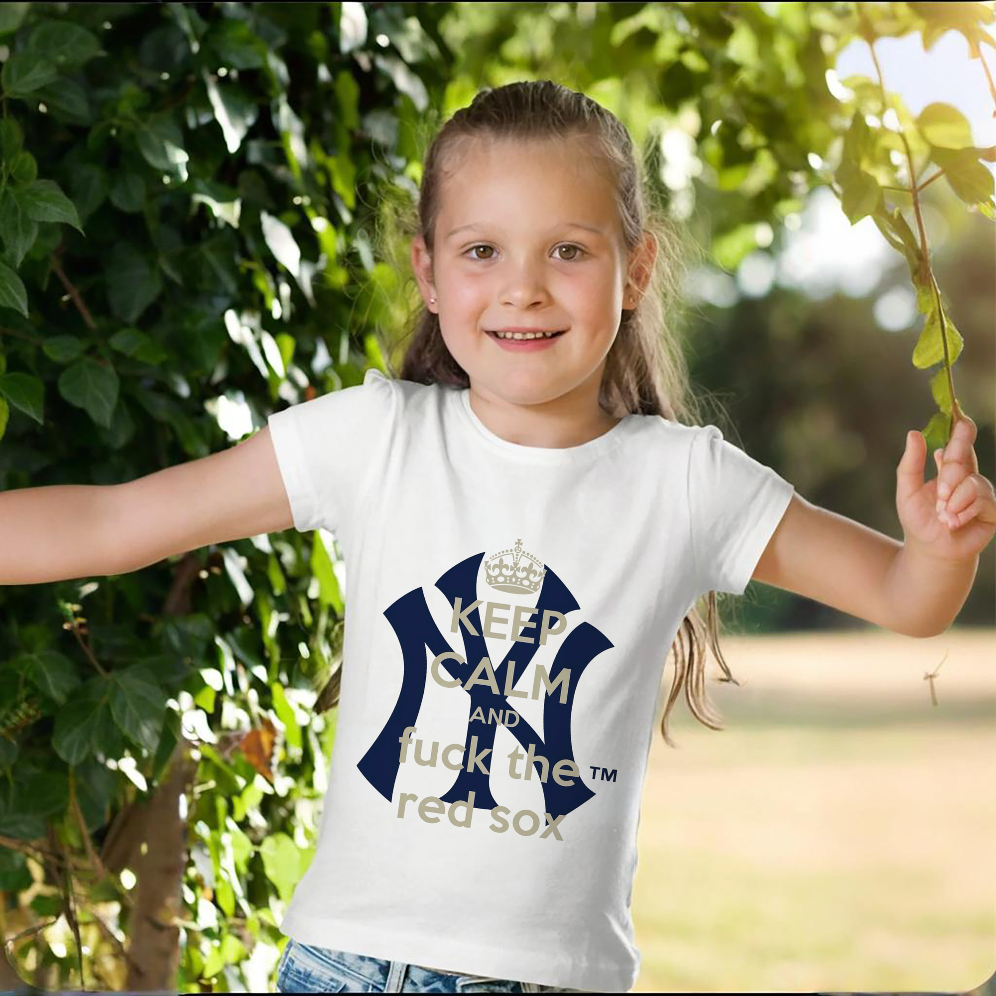 New York Yankees Keep Calm and Fuck The Red Sox Combed Cotton Kids T-Shirt 180g With Front Heat Transfer Print – Soft, Lightweight, Side-Seamed Design – Stylish And Comfortable Casual Wear For Everyday Activities
