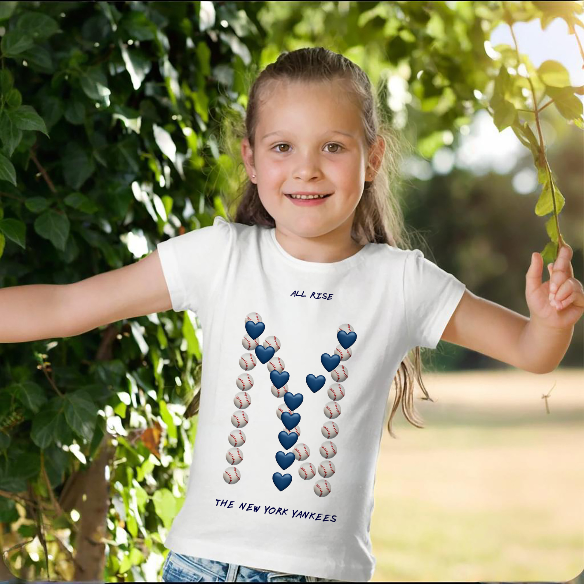 New York Yankees All Rise Love Baseball Combed Cotton Kids T-Shirt 180g With Front Heat Transfer Print – Soft, Lightweight, Side-Seamed Design – Stylish And Comfortable Casual Wear For Everyday Activities