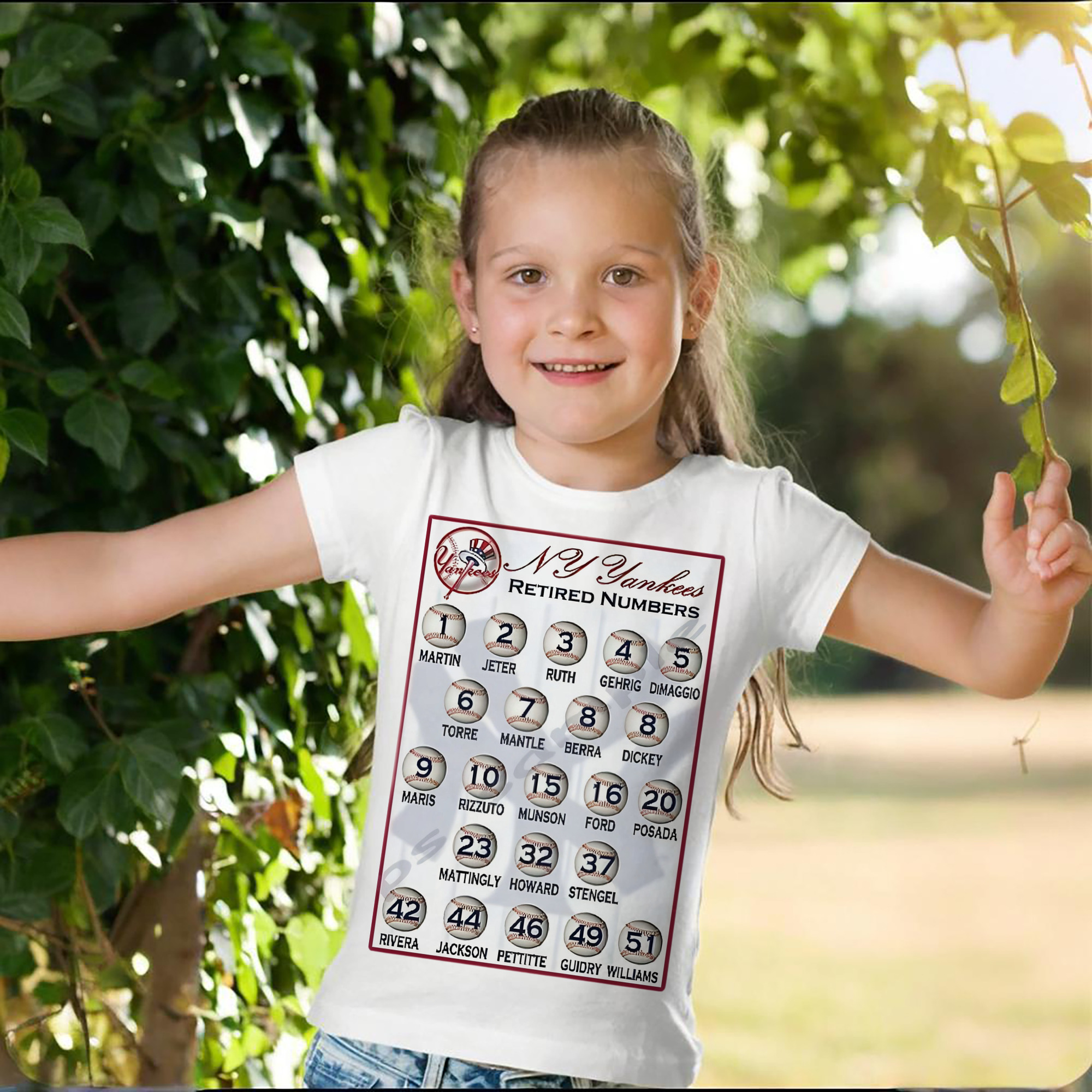 New York Yankees Retired Numbers Combed Cotton Kids T-Shirt 180g With Front Heat Transfer Print – Soft, Lightweight, Side-Seamed Design – Stylish And Comfortable Casual Wear For Everyday Activities