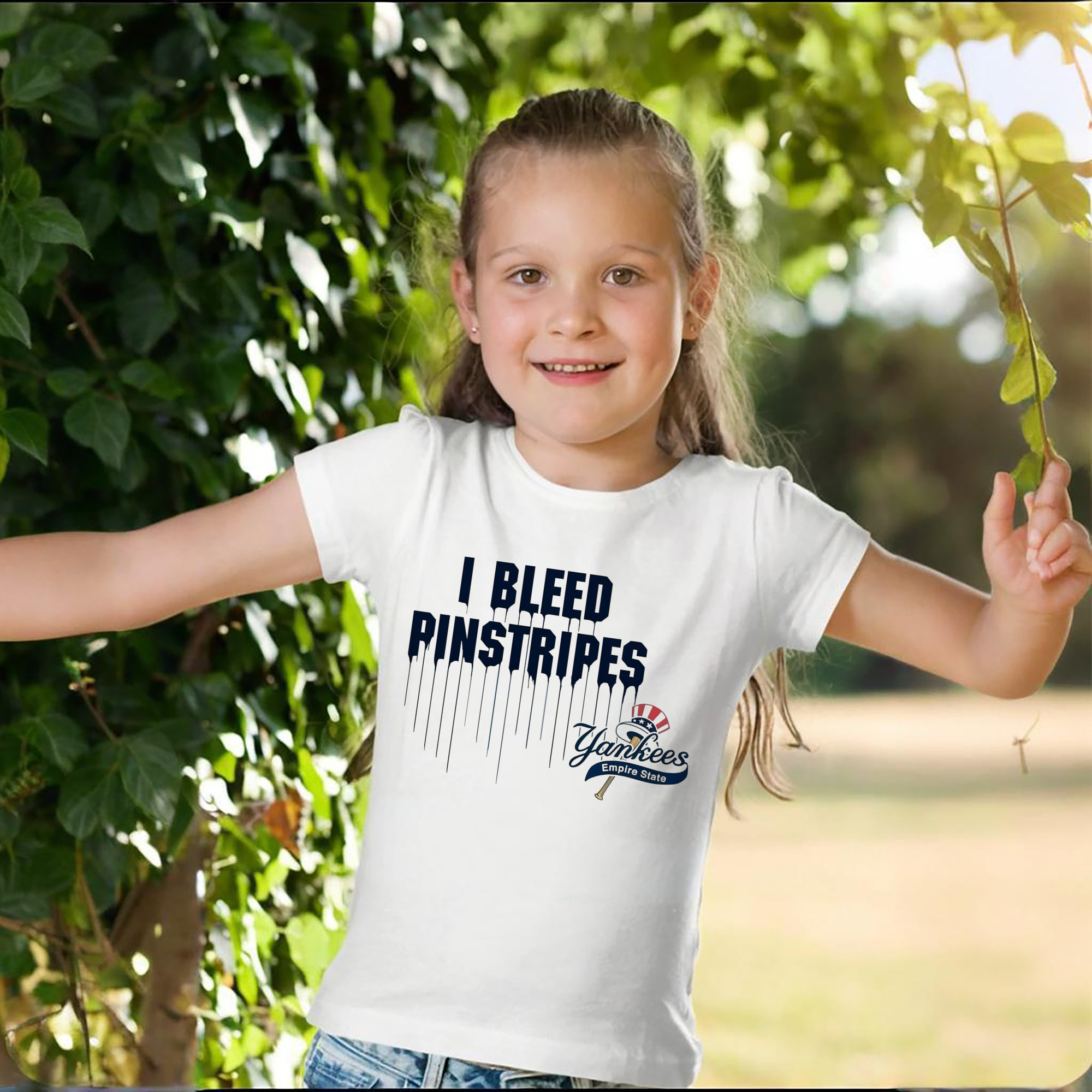 New York Yankees I Bleed Pinstripes Combed Cotton Kids T-Shirt 180g With Front Heat Transfer Print – Soft, Lightweight, Side-Seamed Design – Stylish And Comfortable Casual Wear For Everyday Activities