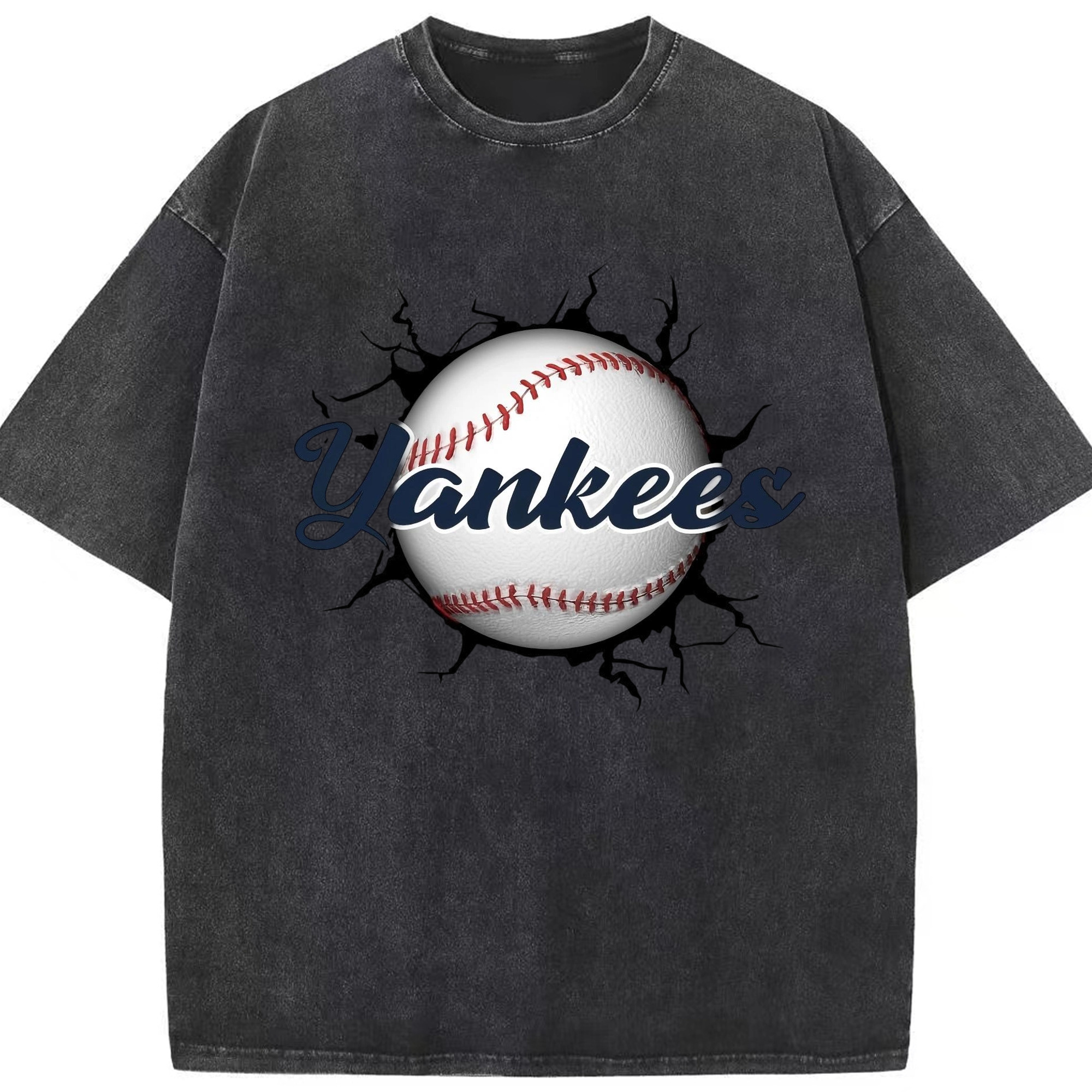 Yankees Baseball Wall And Art Washed Vintage Look 230g Cotton Oversized T-Shirt With Front Heat Transfer Print – Soft, Lightweight, Stylish Fit – Comfortable Casual Wear For Sports & Everyday Use