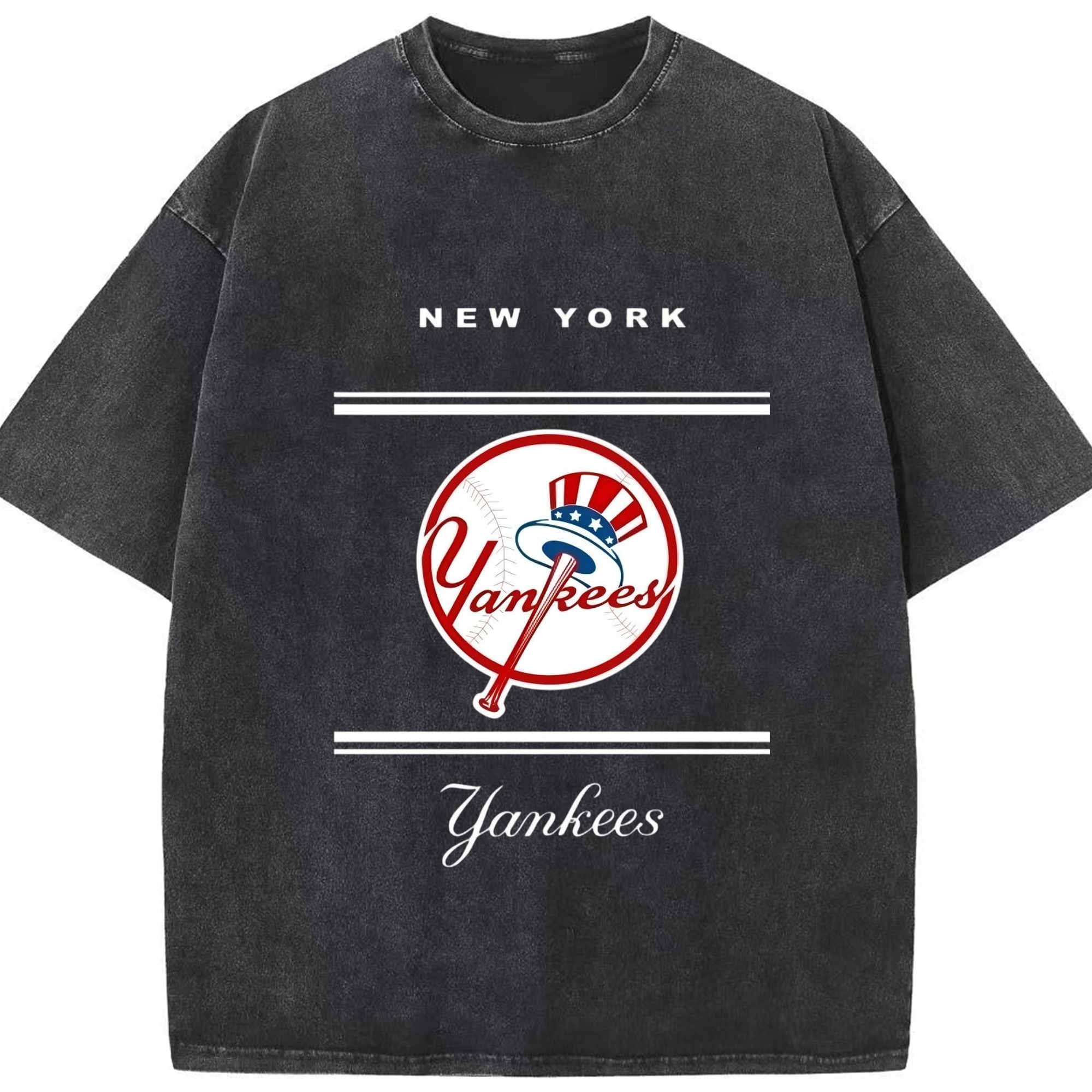 New York Yankees Logo Washed Vintage Look 230g Cotton Oversized T-Shirt With Front Heat Transfer Print – Soft, Lightweight, Stylish Fit – Comfortable Casual Wear For Sports & Everyday Use