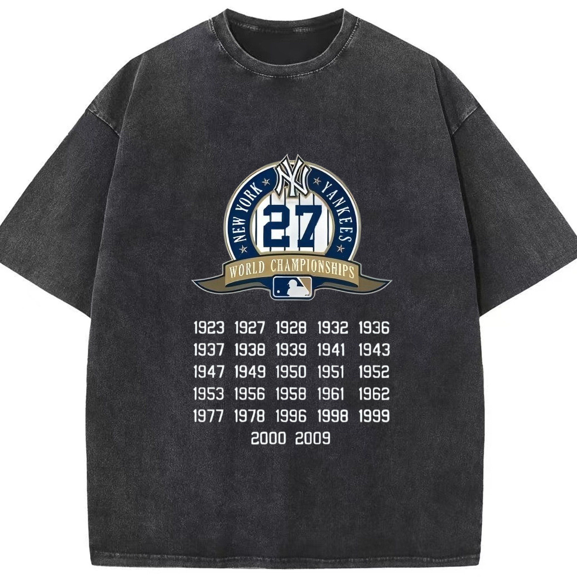 New York Yankees 27 WS Championships Washed Vintage Look 230g Cotton Oversized T-Shirt With Front Heat Transfer Print – Soft, Lightweight, Stylish Fit – Comfortable Casual Wear For Sports & Everyday Use
