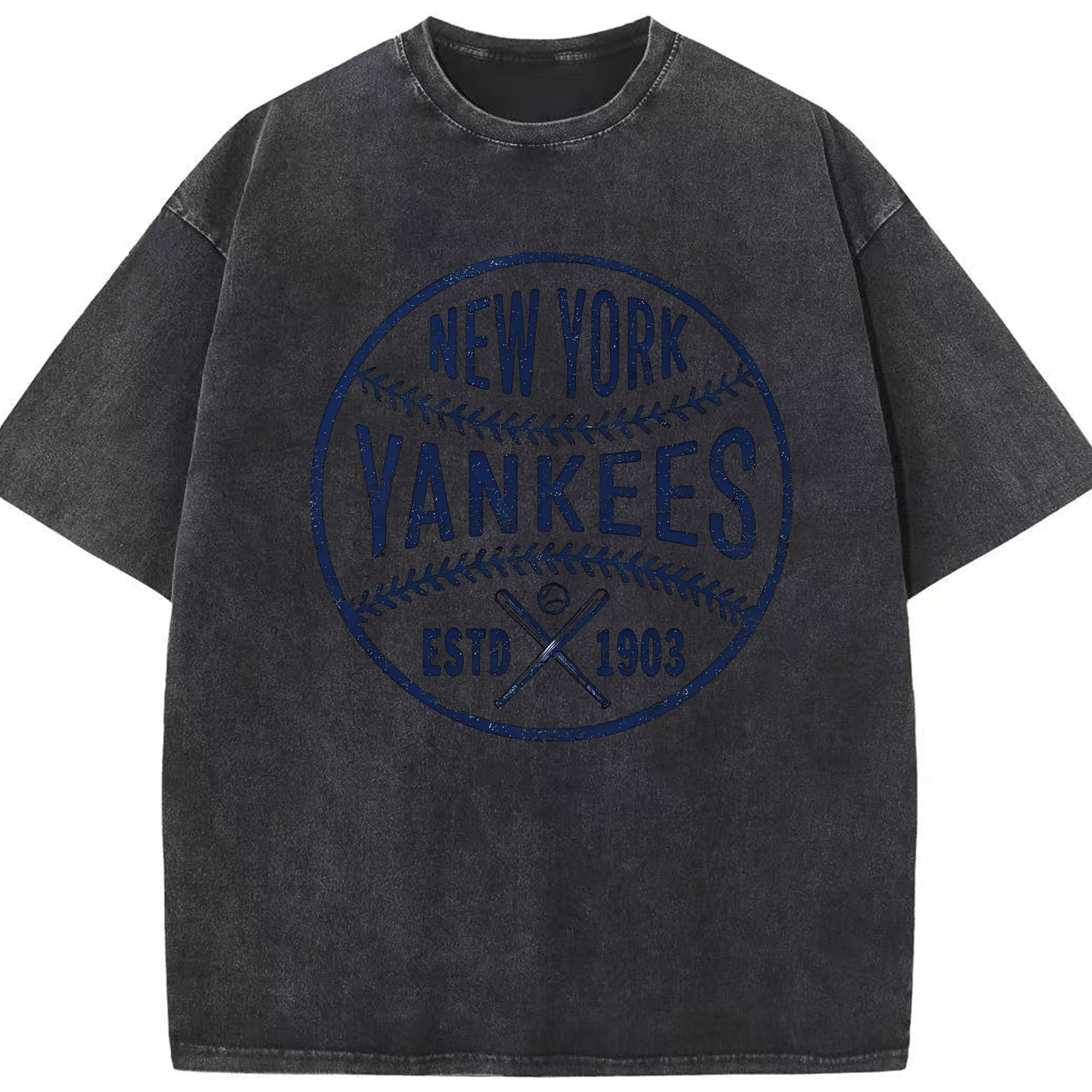 New York Yankees Estd 1903 Washed Vintage Look 230g Cotton Oversized T-Shirt With Front Heat Transfer Print – Soft, Lightweight, Stylish Fit – Comfortable Casual Wear For Sports & Everyday Use