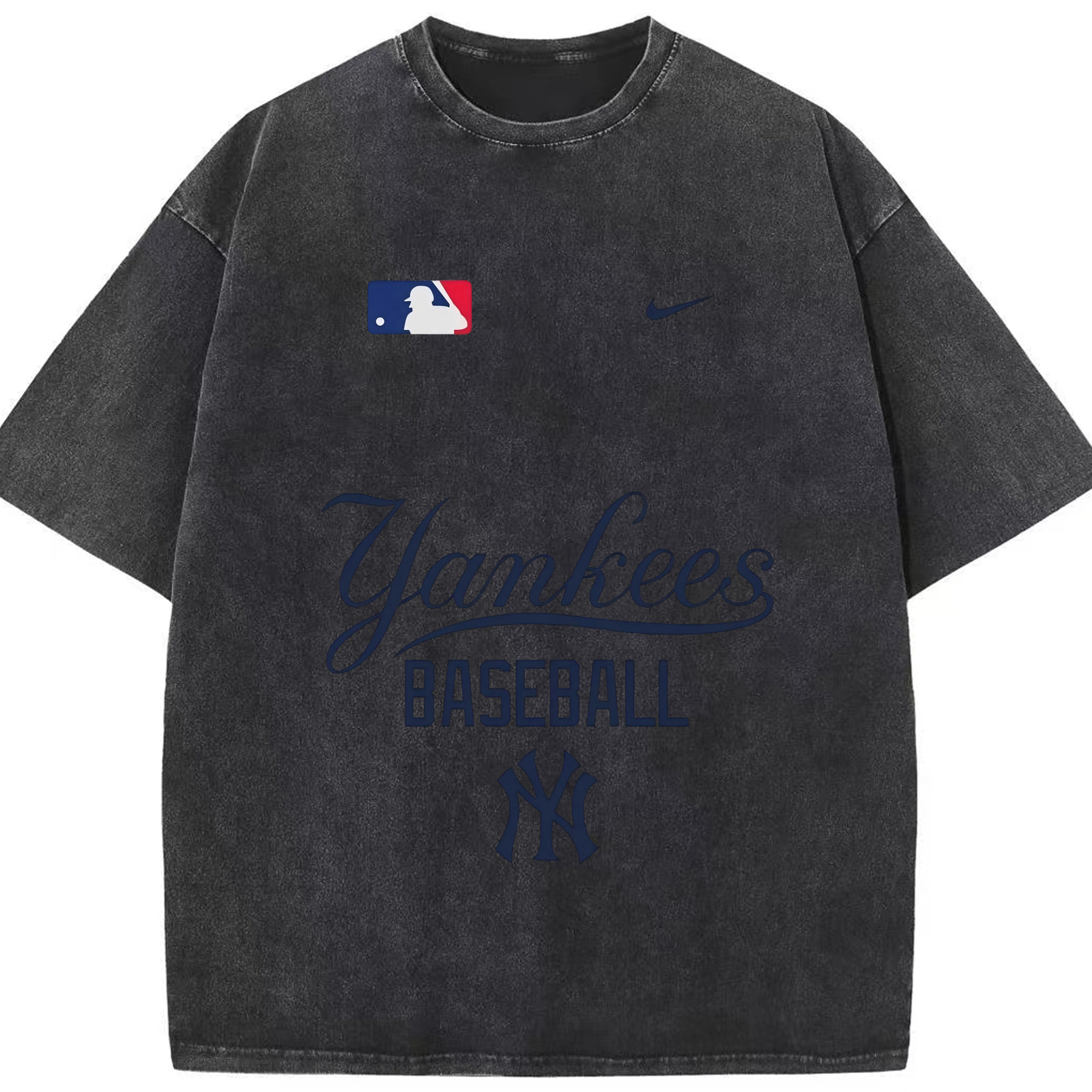 New York Yankees Baseball Washed Vintage Look 230g Cotton Oversized T-Shirt With Front Heat Transfer Print – Soft, Lightweight, Stylish Fit – Comfortable Casual Wear For Sports & Everyday Use