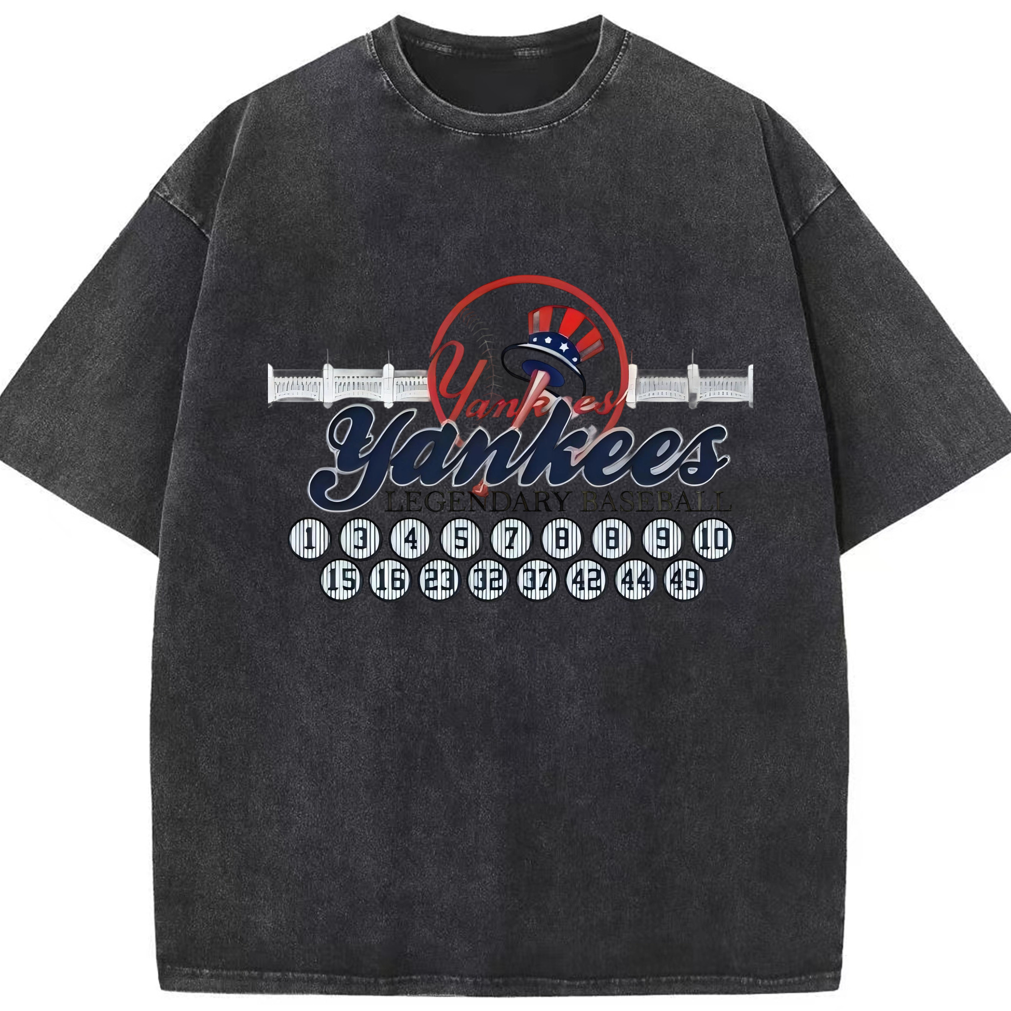 New York Yankees Legendary Baseball Washed Vintage Look 230g Cotton Oversized T-Shirt With Front Heat Transfer Print – Soft, Lightweight, Stylish Fit – Comfortable Casual Wear For Sports & Everyday Use