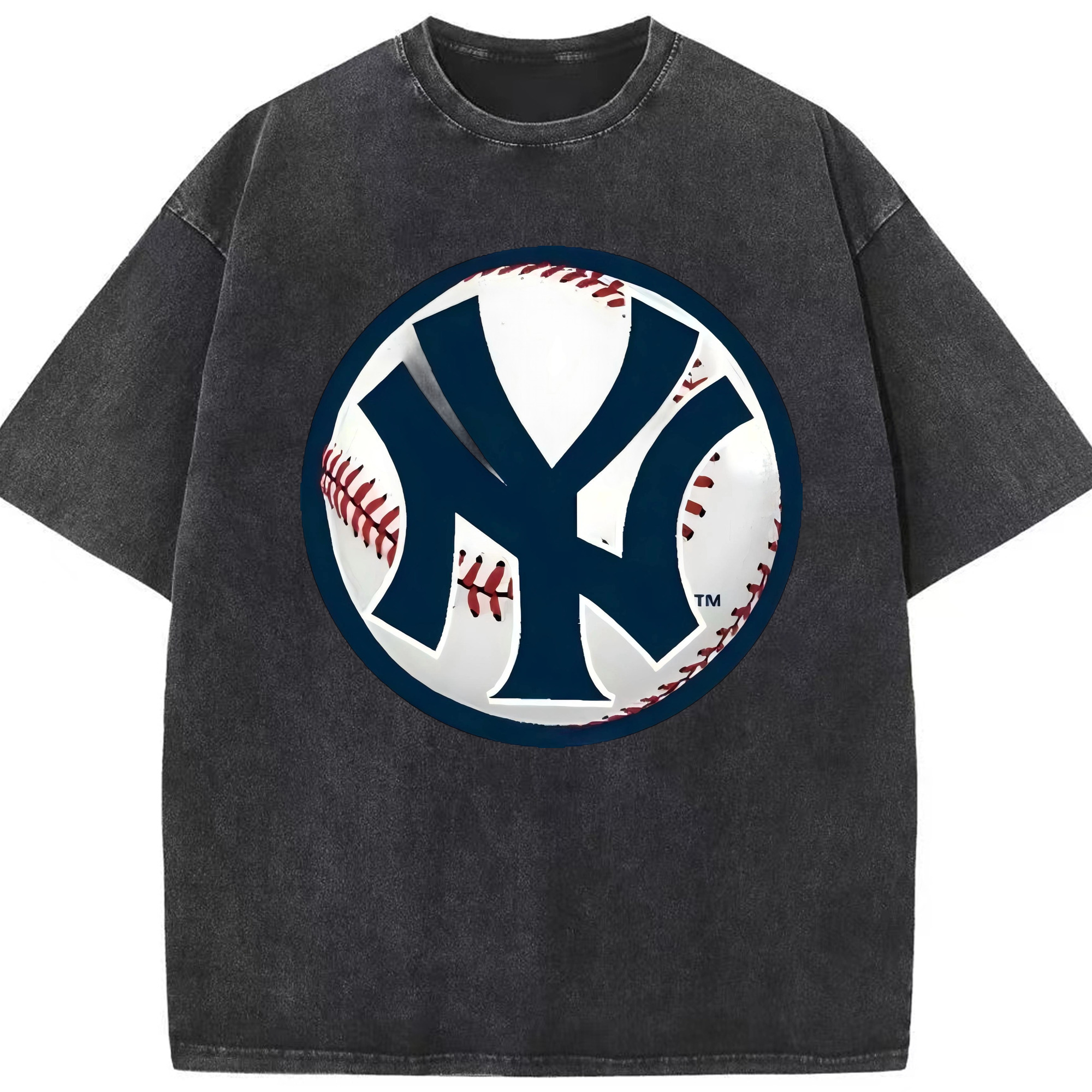 New York Yankees Baseball Washed Vintage Look 230g Cotton Oversized T-Shirt With Front Heat Transfer Print – Soft, Lightweight, Stylish Fit – Comfortable Casual Wear For Sports & Everyday Use
