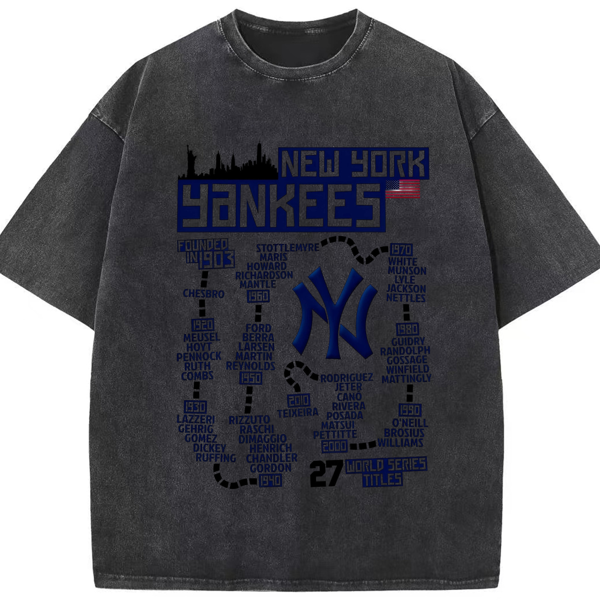 New York Yankees 27 World Series Titles Washed Vintage Look 230g Cotton Oversized T-Shirt With Front Heat Transfer Print – Soft, Lightweight, Stylish Fit – Comfortable Casual Wear For Sports & Everyday Use