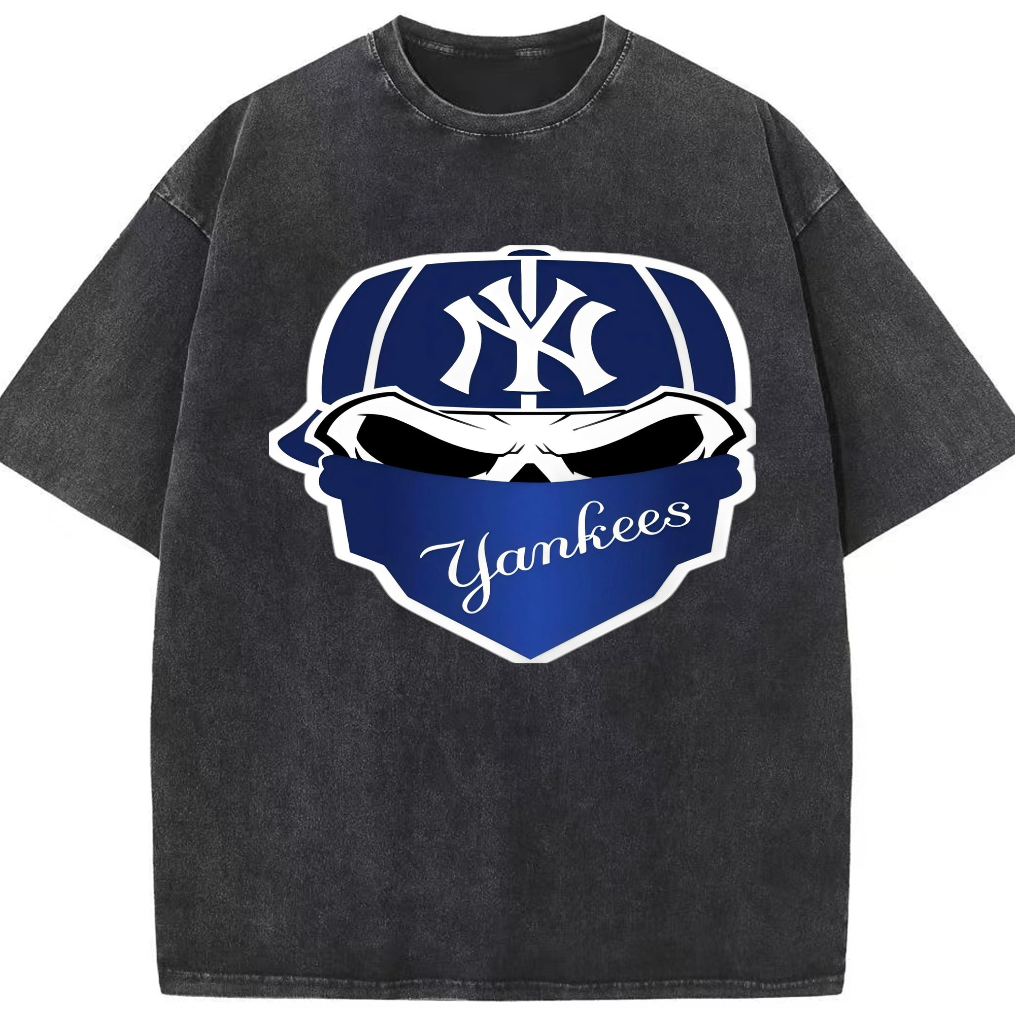 New York Yankees Skull Washed Vintage Look 230g Cotton Oversized T-Shirt With Front Heat Transfer Print – Soft, Lightweight, Stylish Fit – Comfortable Casual Wear For Sports & Everyday Use