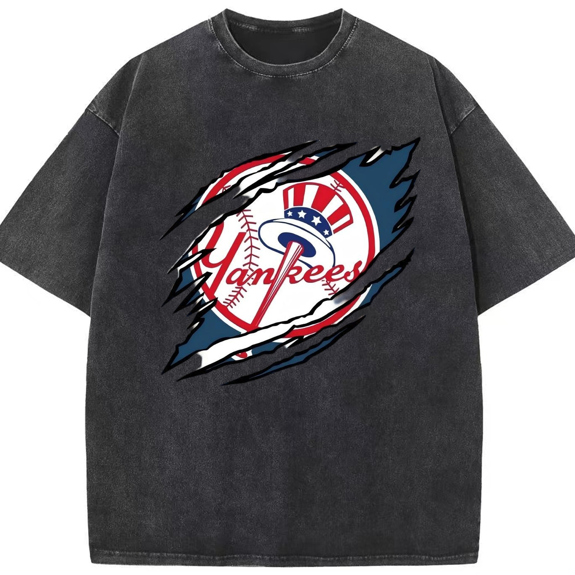 New York Yankees Claw Logo Washed Vintage Look 230g Cotton Oversized T-Shirt With Front Heat Transfer Print – Soft, Lightweight, Stylish Fit – Comfortable Casual Wear For Sports & Everyday Use