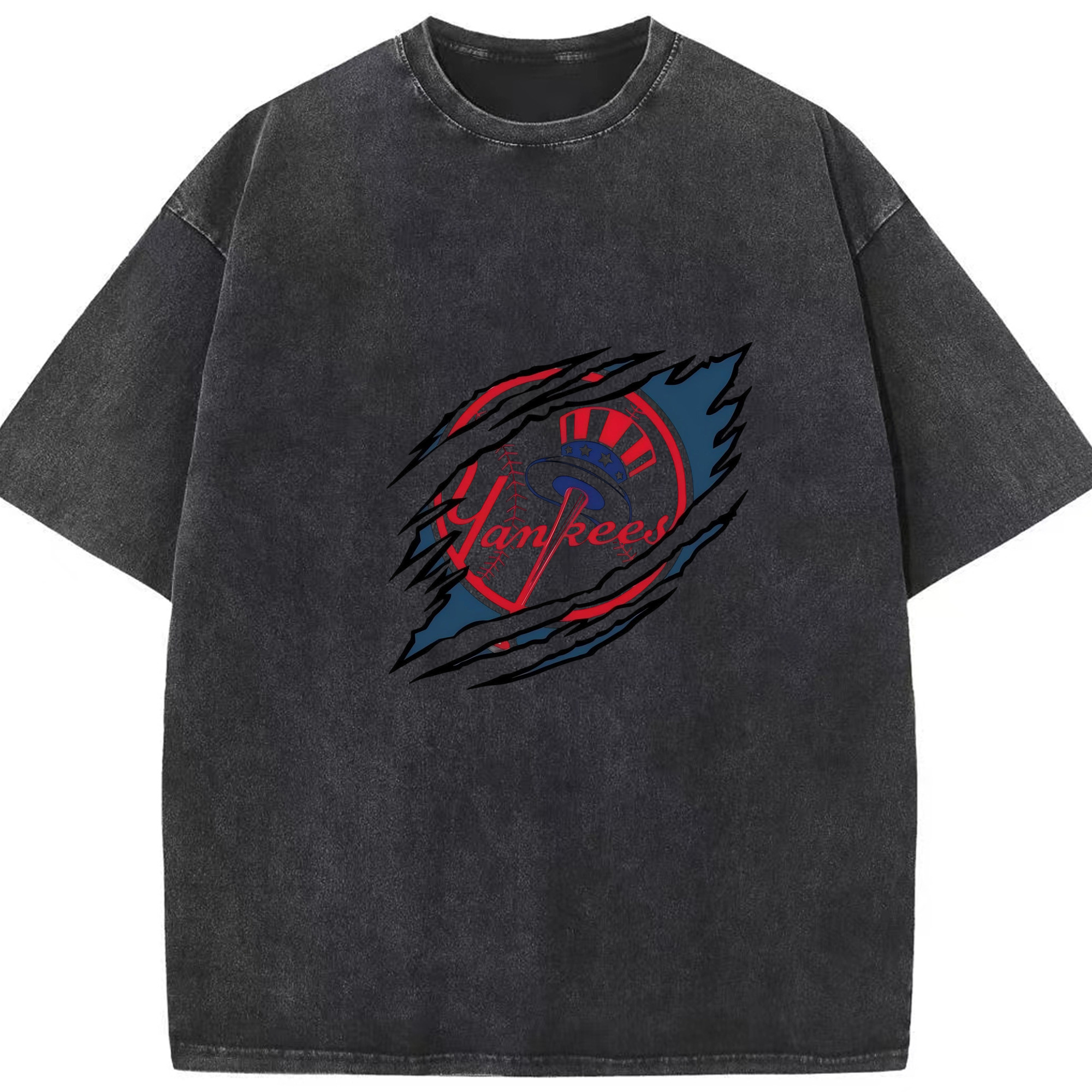 New York Yankees Claw Logo Washed Vintage Look 230g Cotton Oversized T-Shirt With Front Heat Transfer Print – Soft, Lightweight, Stylish Fit – Comfortable Casual Wear For Sports & Everyday Use