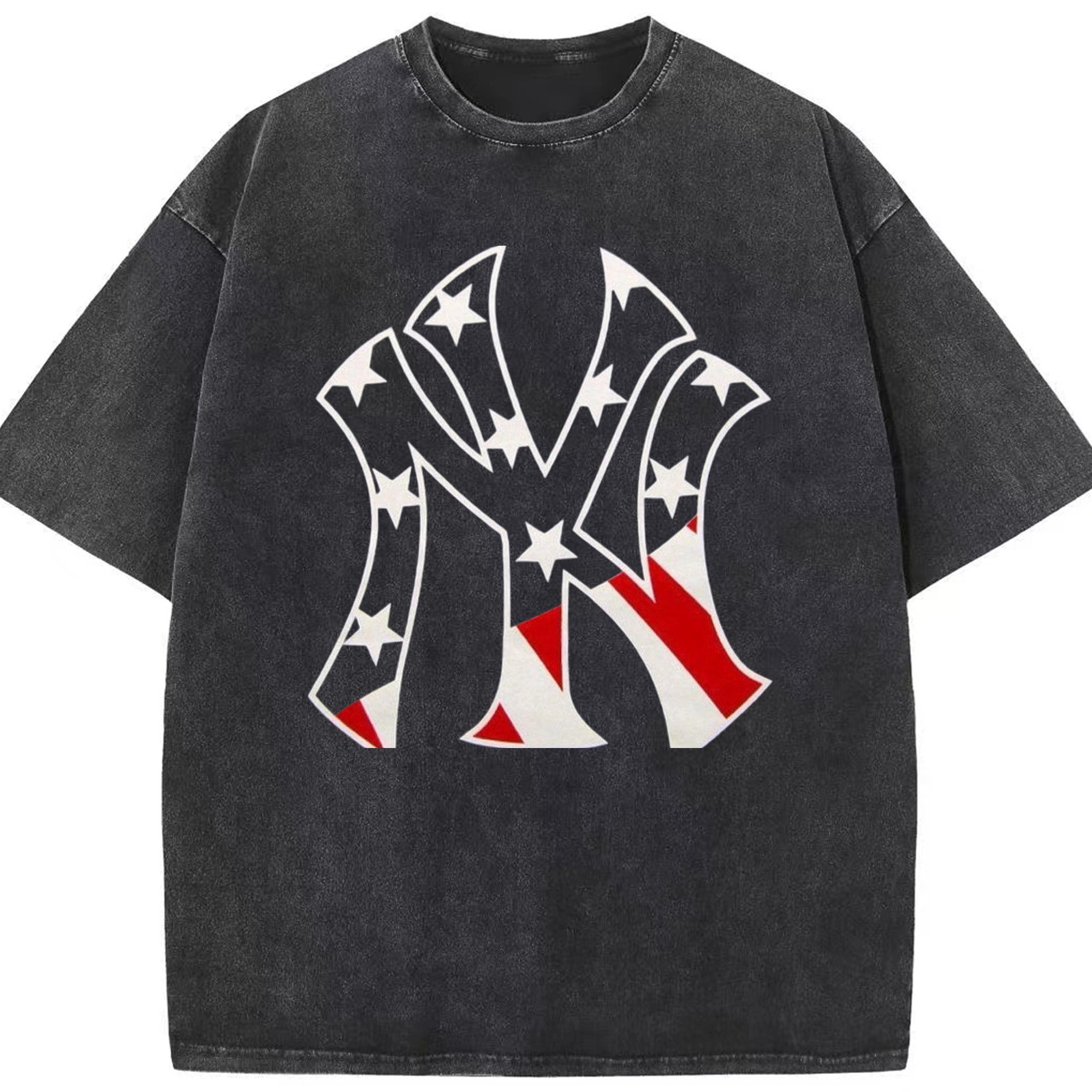 New York Yankees Logo USA Washed Vintage Look 230g Cotton Oversized T-Shirt With Front Heat Transfer Print – Soft, Lightweight, Stylish Fit – Comfortable Casual Wear For Sports & Everyday Use