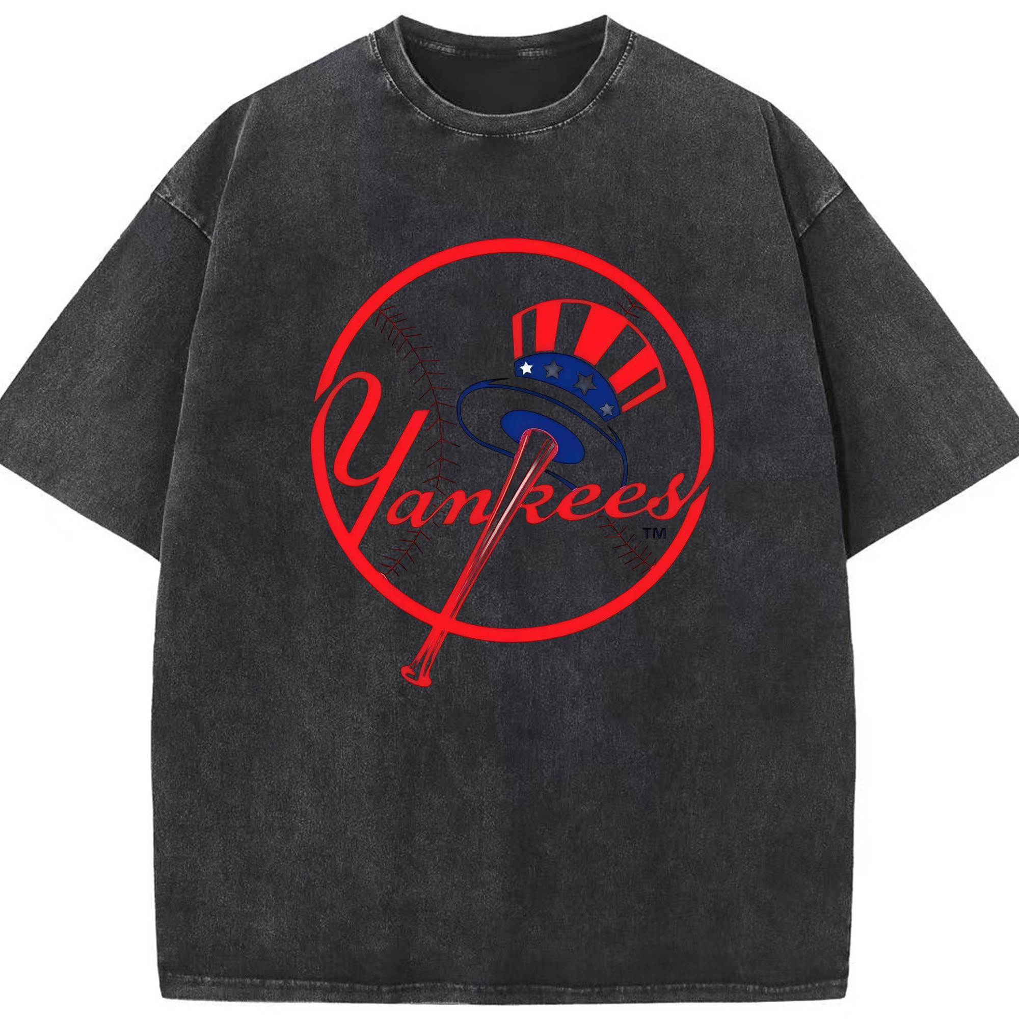 New York Yankees Logo Washed Vintage Look 230g Cotton Oversized T-Shirt With Front Heat Transfer Print – Soft, Lightweight, Stylish Fit – Comfortable Casual Wear For Sports & Everyday Use