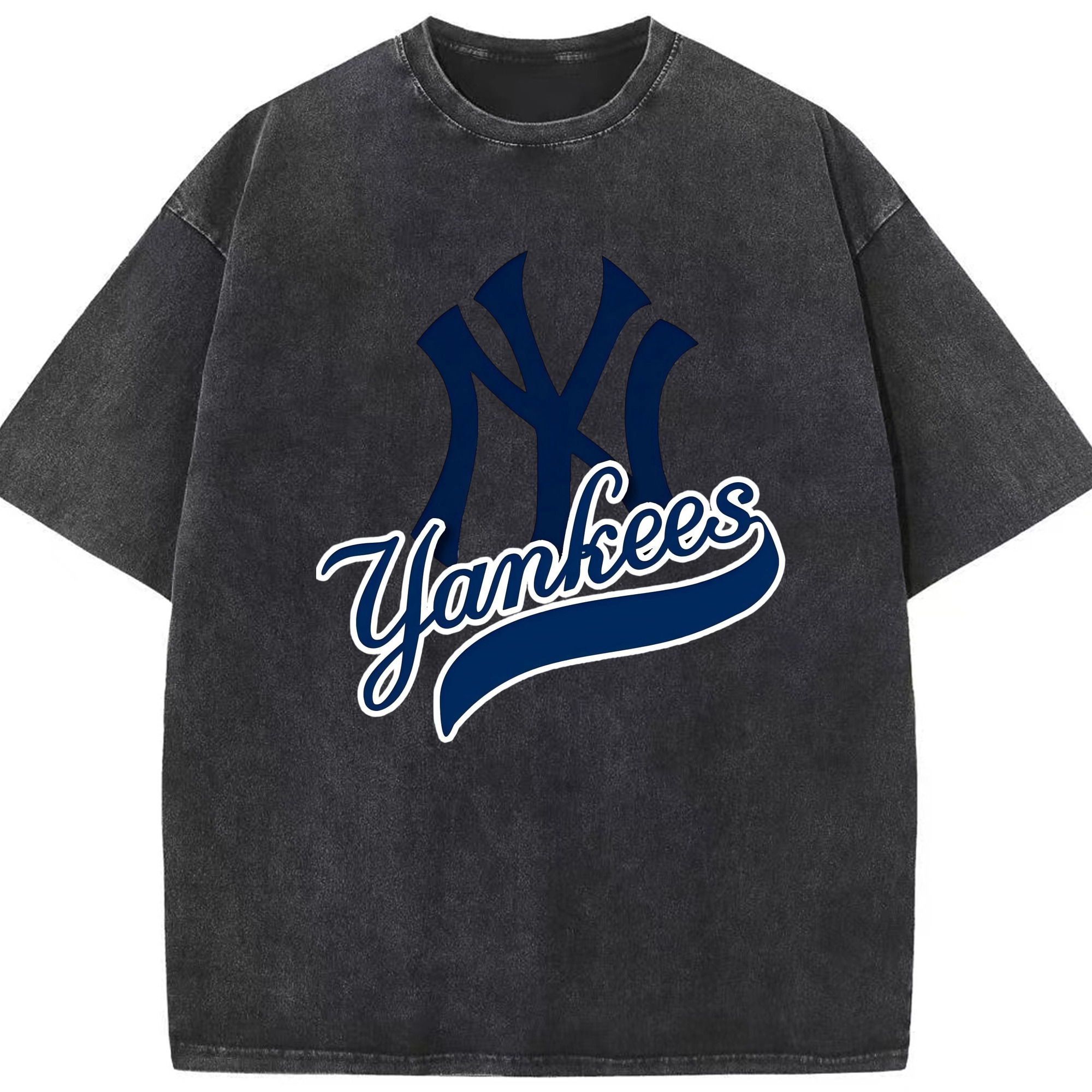 New York Yankees Blue Logo Washed Vintage Look 230g Cotton Oversized T-Shirt With Front Heat Transfer Print – Soft, Lightweight, Stylish Fit – Comfortable Casual Wear For Sports & Everyday Use