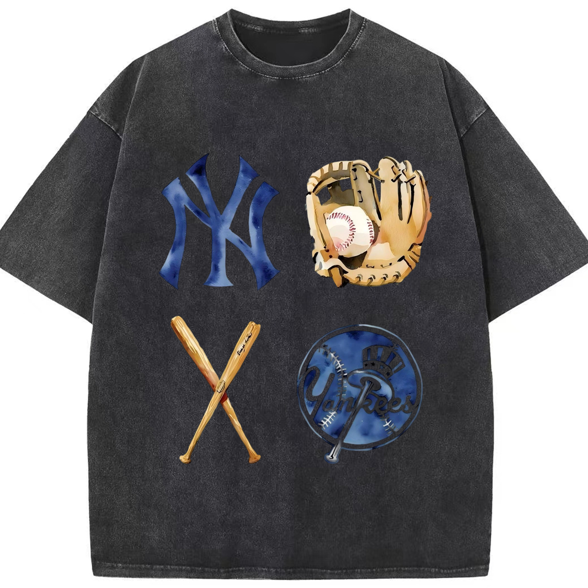 New York Yankees Baseball Washed Vintage Look 230g Cotton Oversized T-Shirt With Front Heat Transfer Print – Soft, Lightweight, Stylish Fit – Comfortable Casual Wear For Sports & Everyday Use