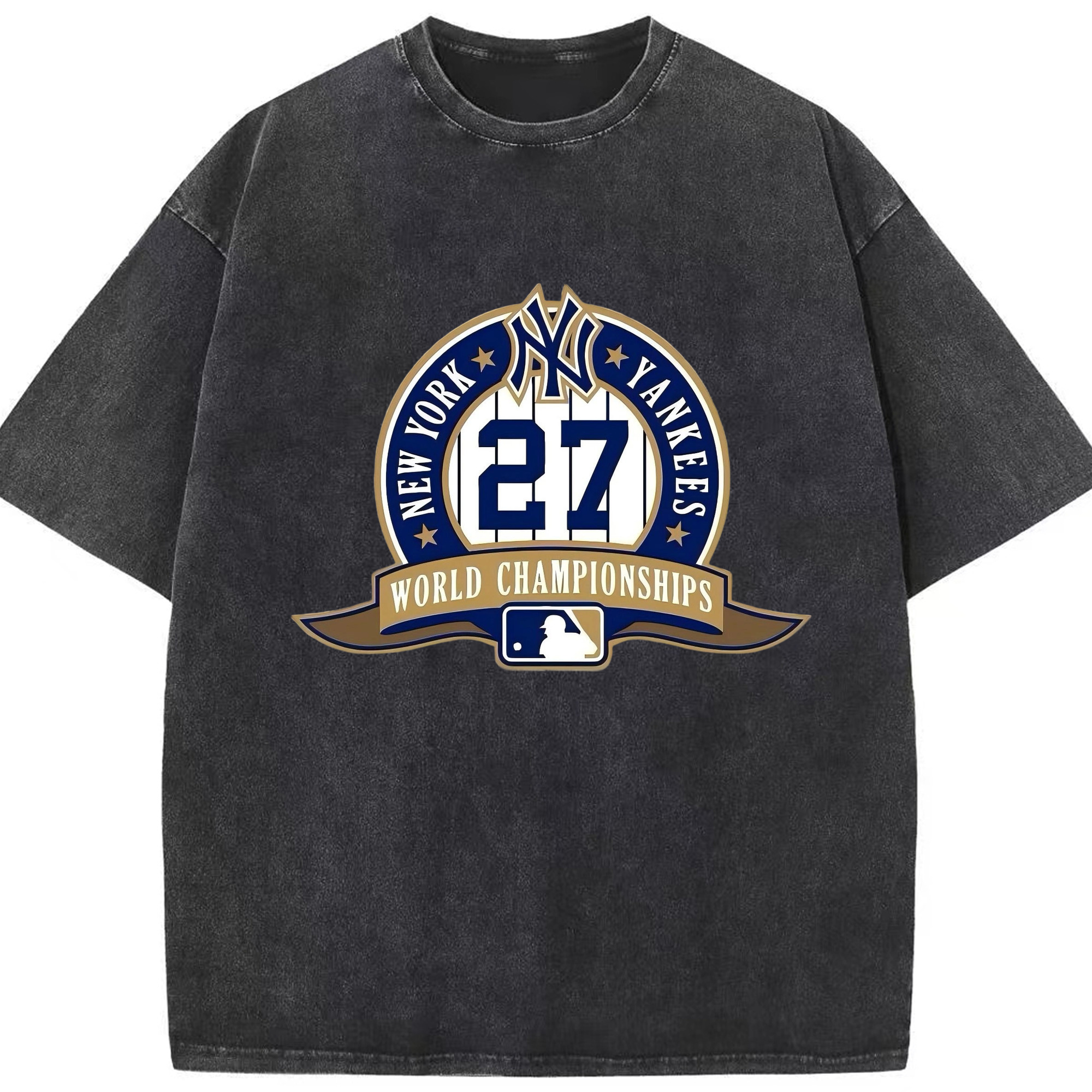 New York Yankees 27 World Championships Washed Vintage Look 230g Cotton Oversized T-Shirt With Front Heat Transfer Print – Soft, Lightweight, Stylish Fit – Comfortable Casual Wear For Sports & Everyday Use