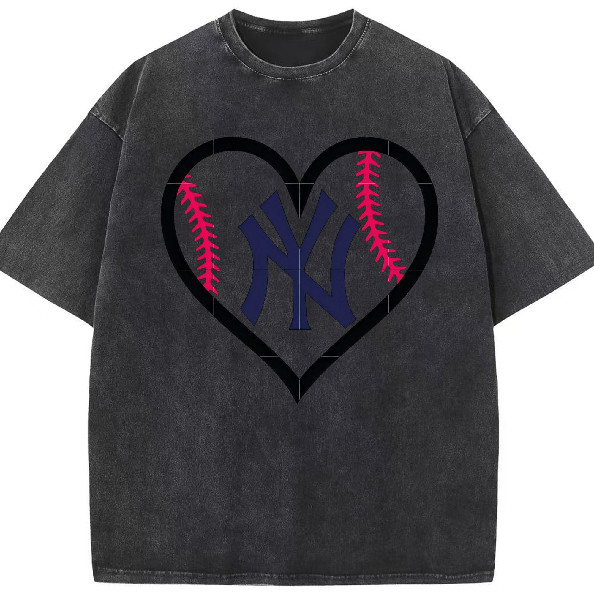 New York Yankees Heart Washed Vintage Look 230g Cotton Oversized T-Shirt With Front Heat Transfer Print – Soft, Lightweight, Stylish Fit – Comfortable Casual Wear For Sports & Everyday Use