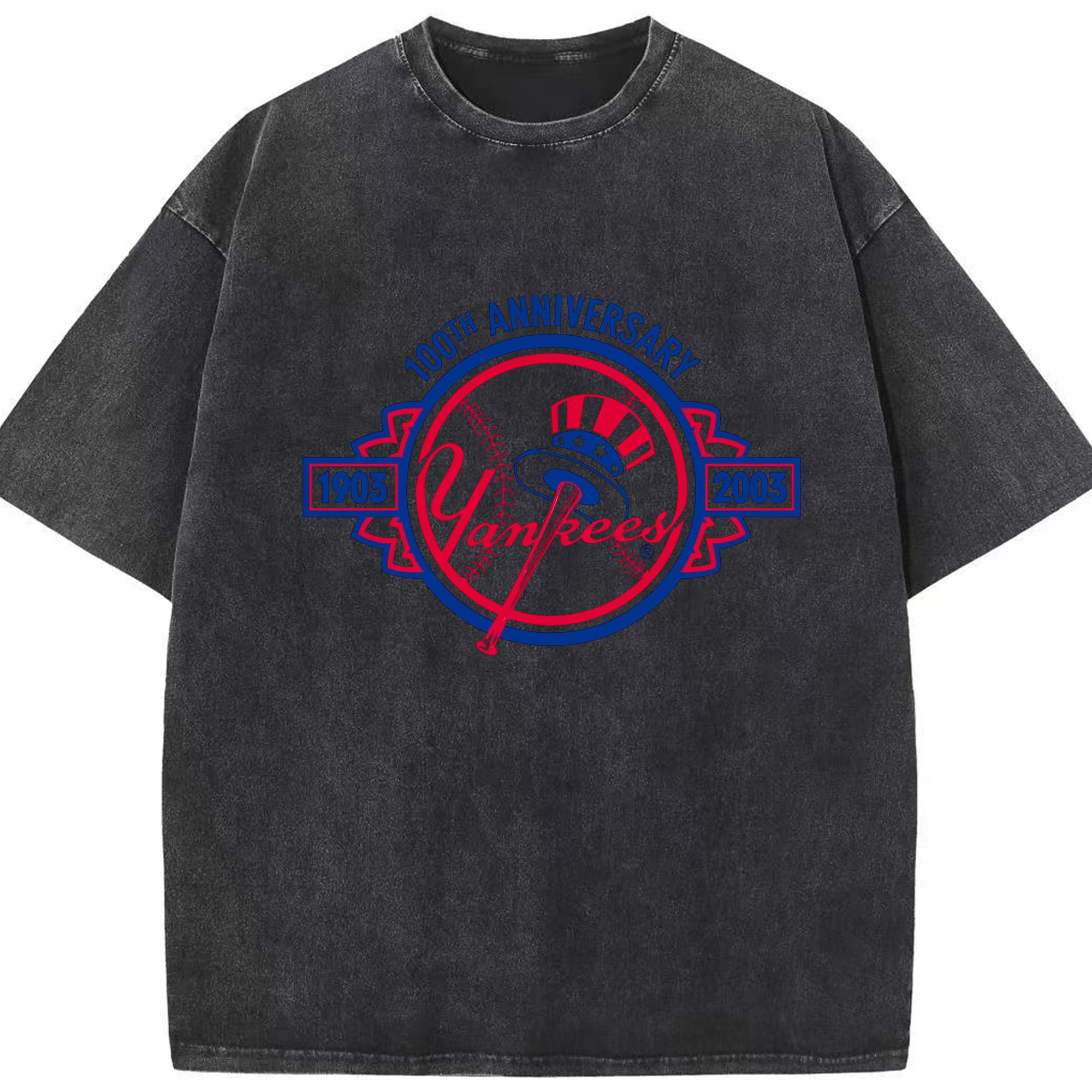 New York Yankees 100th Anniversary 1903-2003 Washed Vintage Look 230g Cotton Oversized T-Shirt With Front Heat Transfer Print – Soft, Lightweight, Stylish Fit – Comfortable Casual Wear For Sports & Everyday Use