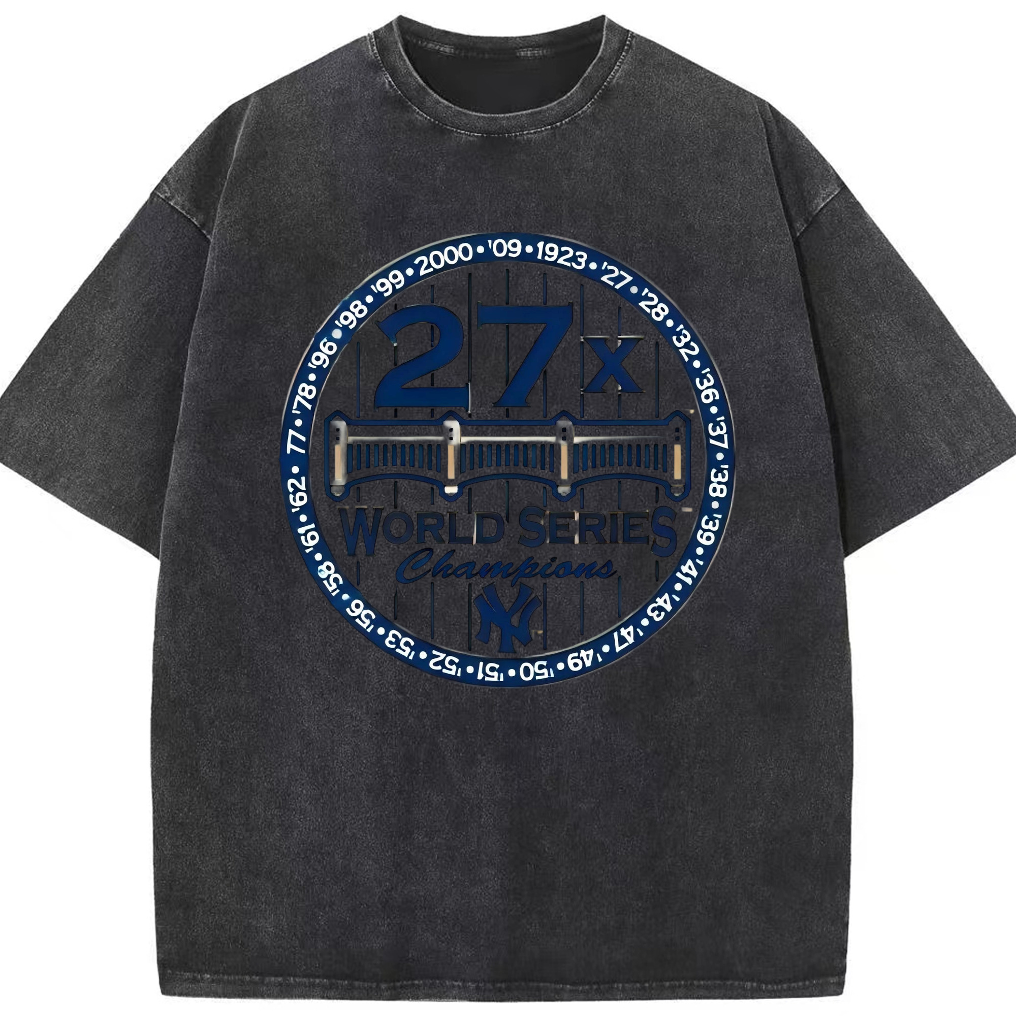 New York Yankees 27X WS Champions Washed Vintage Look 230g Cotton Oversized T-Shirt With Front Heat Transfer Print – Soft, Lightweight, Stylish Fit – Comfortable Casual Wear For Sports & Everyday Use