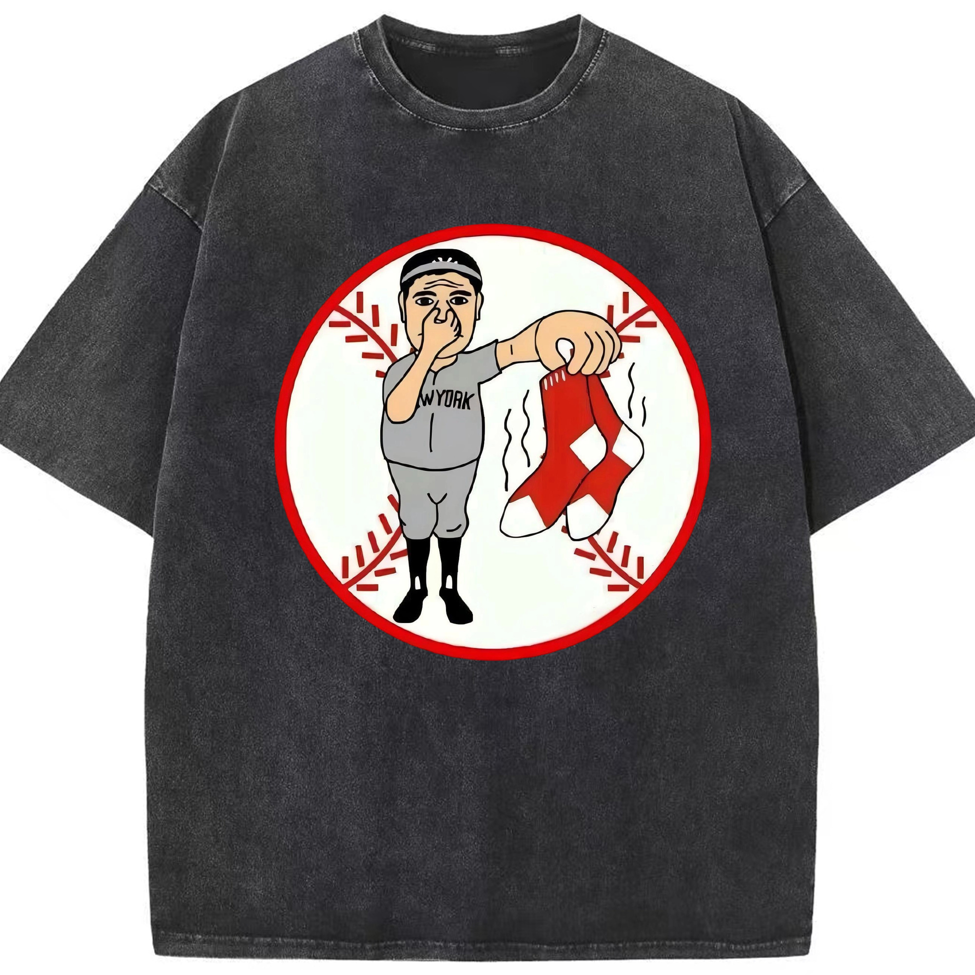 New York Yankees Duty Red Sox Washed Vintage Look 230g Cotton Oversized T-Shirt With Front Heat Transfer Print – Soft, Lightweight, Stylish Fit – Comfortable Casual Wear For Sports & Everyday Use