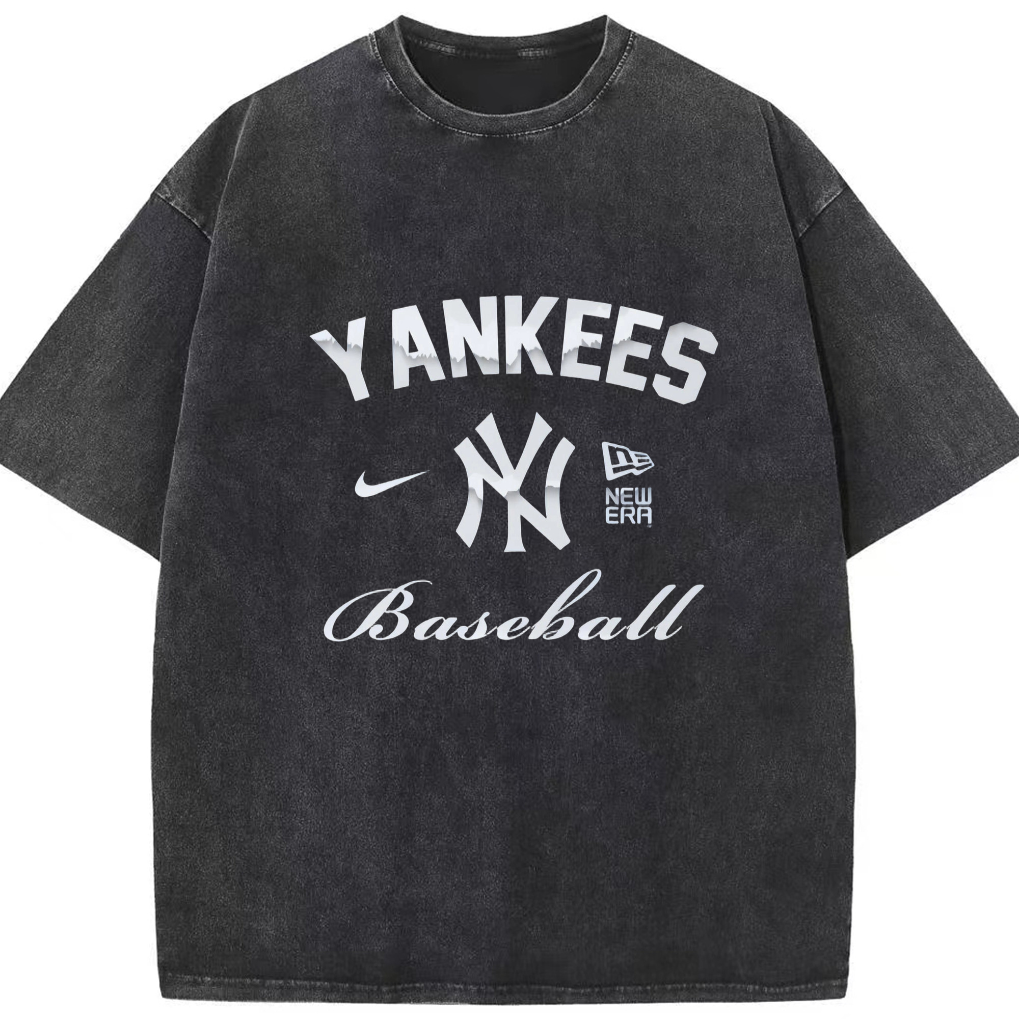 New York Yankees BaseBall Washed Vintage Look 230g Cotton Oversized T-Shirt With Front Heat Transfer Print – Soft, Lightweight, Stylish Fit – Comfortable Casual Wear For Sports & Everyday Use