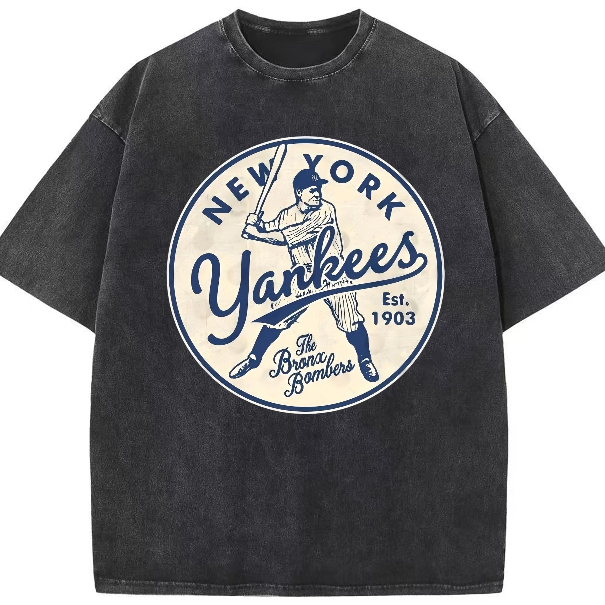 New York Yankees The Bronx Bombers Estd 1903 Washed Vintage Look 230g Cotton Oversized T-Shirt With Front Heat Transfer Print – Soft, Lightweight, Stylish Fit – Comfortable Casual Wear For Sports & Everyday Use